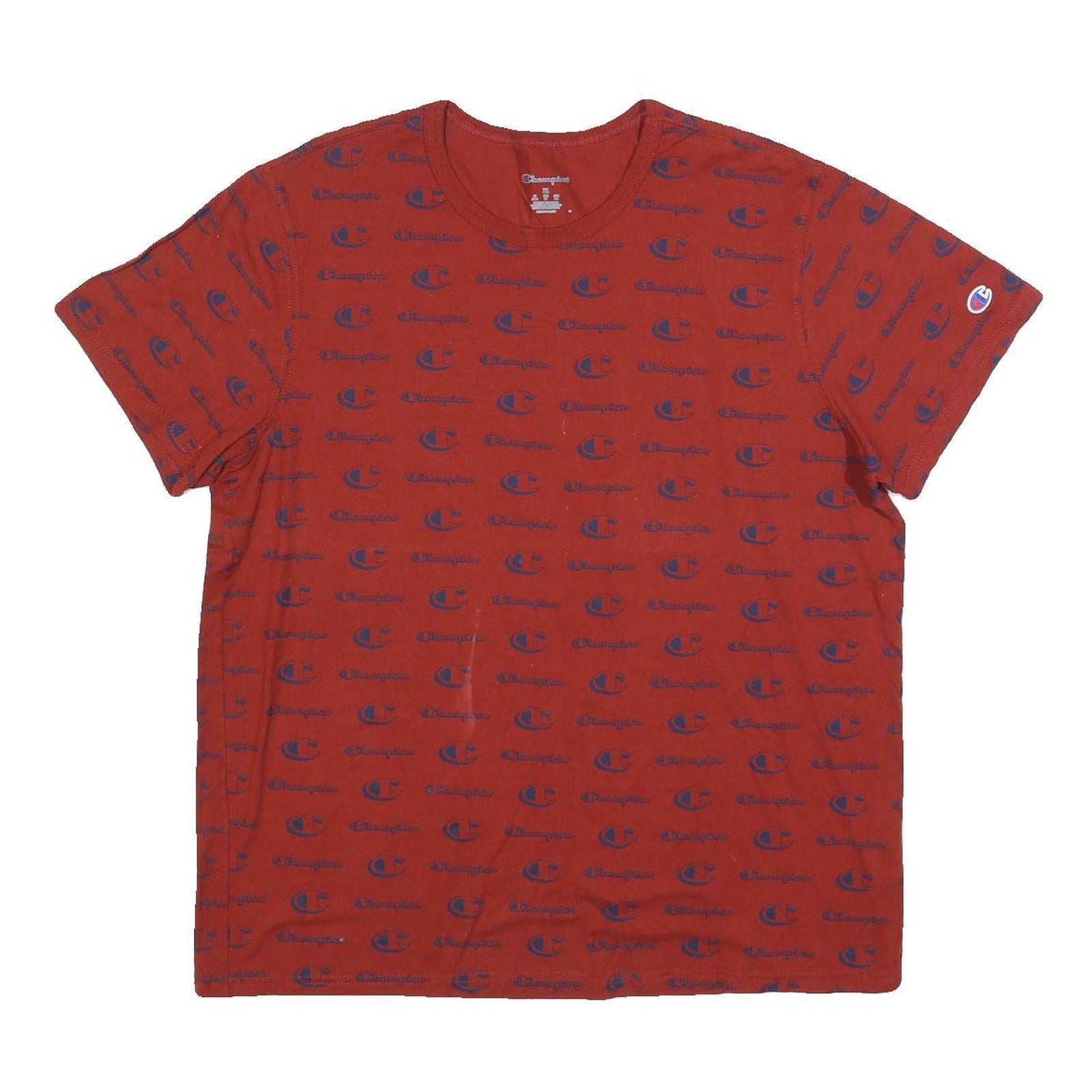 CHAMPION Mens Red & Navy All Over Logo Graphic T-Shirt XL Short Sleeve Crew Neck Refurbished - N/A refurbished available on Cerqular