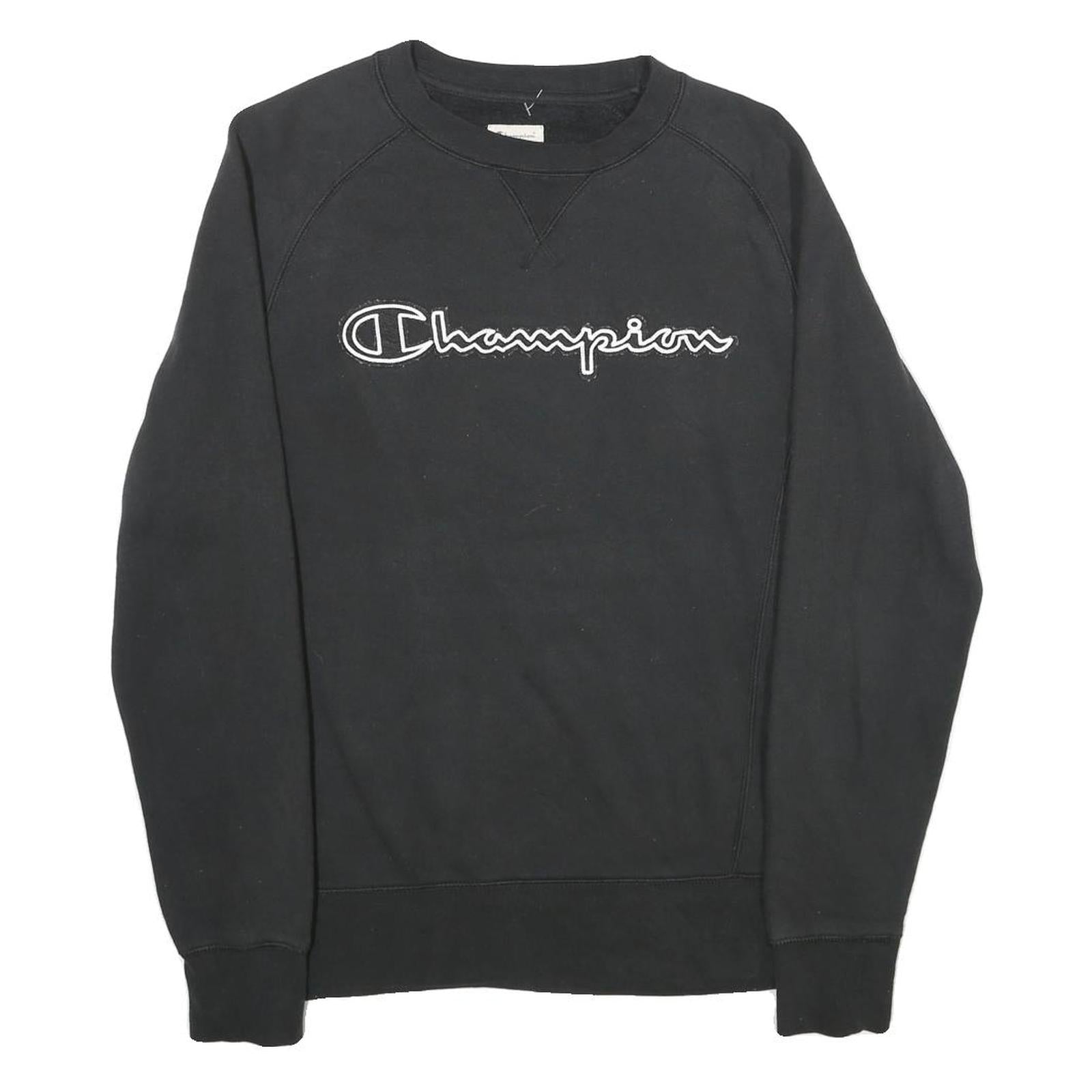 CHAMPION Mens Black Crew Neck S Cotton Blend Pullover Sweatshirt Logo Refurbished - N/A refurbished available on Cerqular