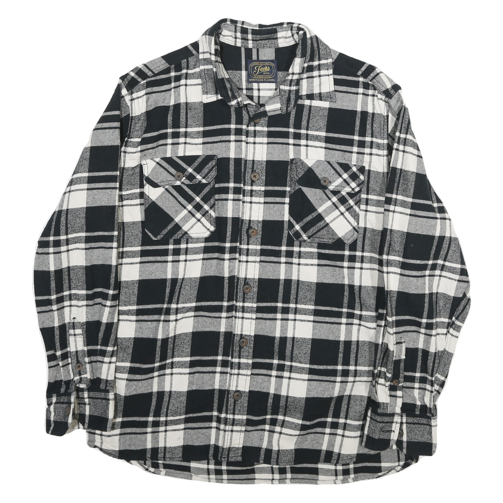 JACHS Mens Black & White Check Flannel Shirt L Cotton Blend Casual Long Sleeve Refurbished - N/A refurbished available on Cerqular