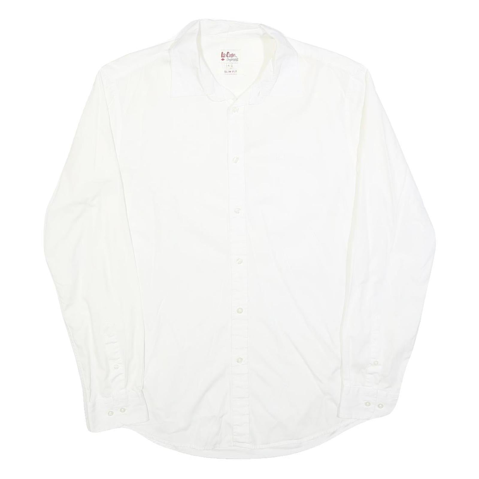 LEE COOPER Mens White Slim Fit Cotton Blend Shirt L Classic Long Sleeve Button Refurbished - N/A refurbished available on Cerqular
