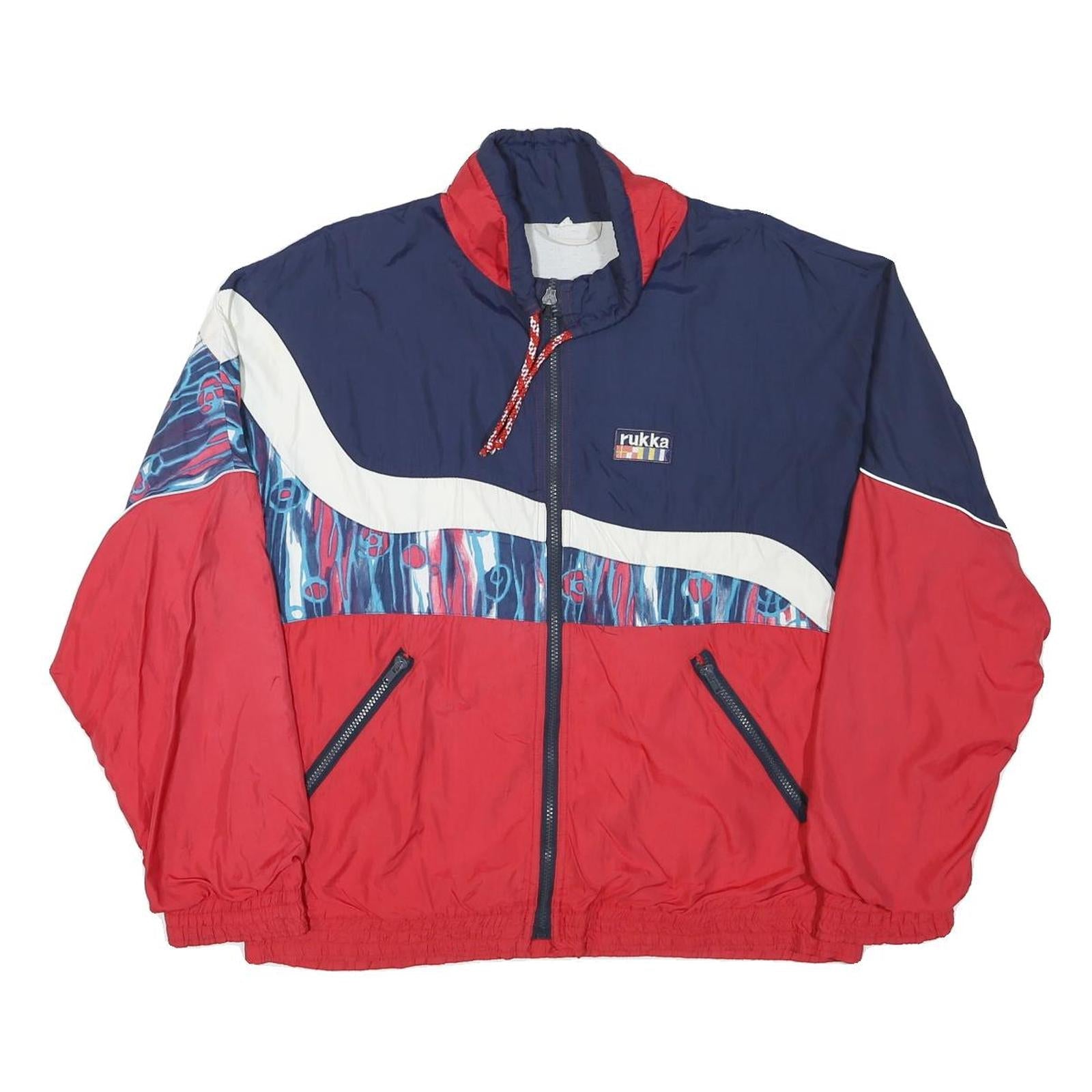 RUKKA Mens Red & Navy Blue Polyester Blend Zip Jacket L Abstract Pattern Casual Refurbished - N/A refurbished available on Cerqular