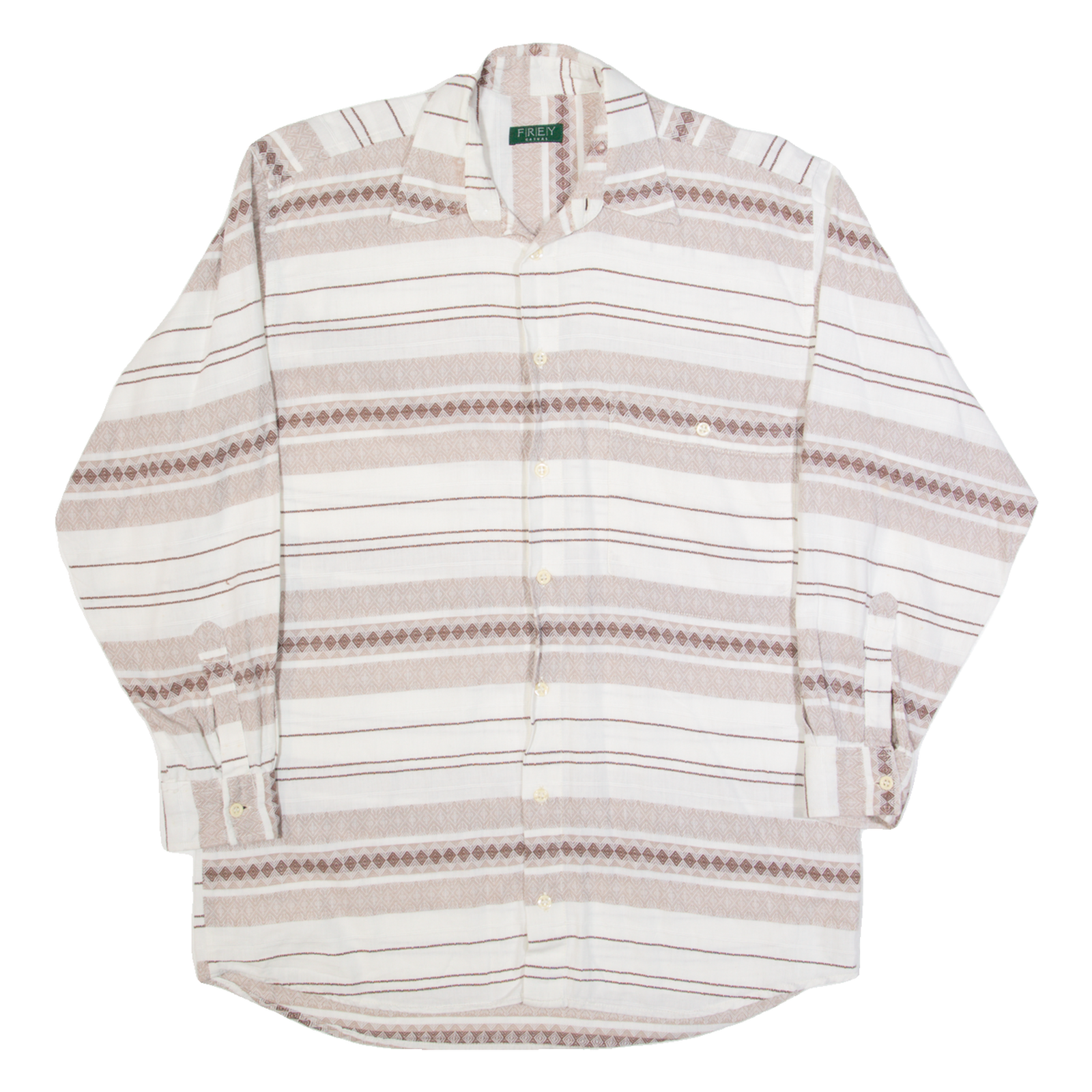 FREY Mens Shirt Beige 90s Fair Isle Long Sleeve M Refurbished - N/A refurbished available on Cerqular