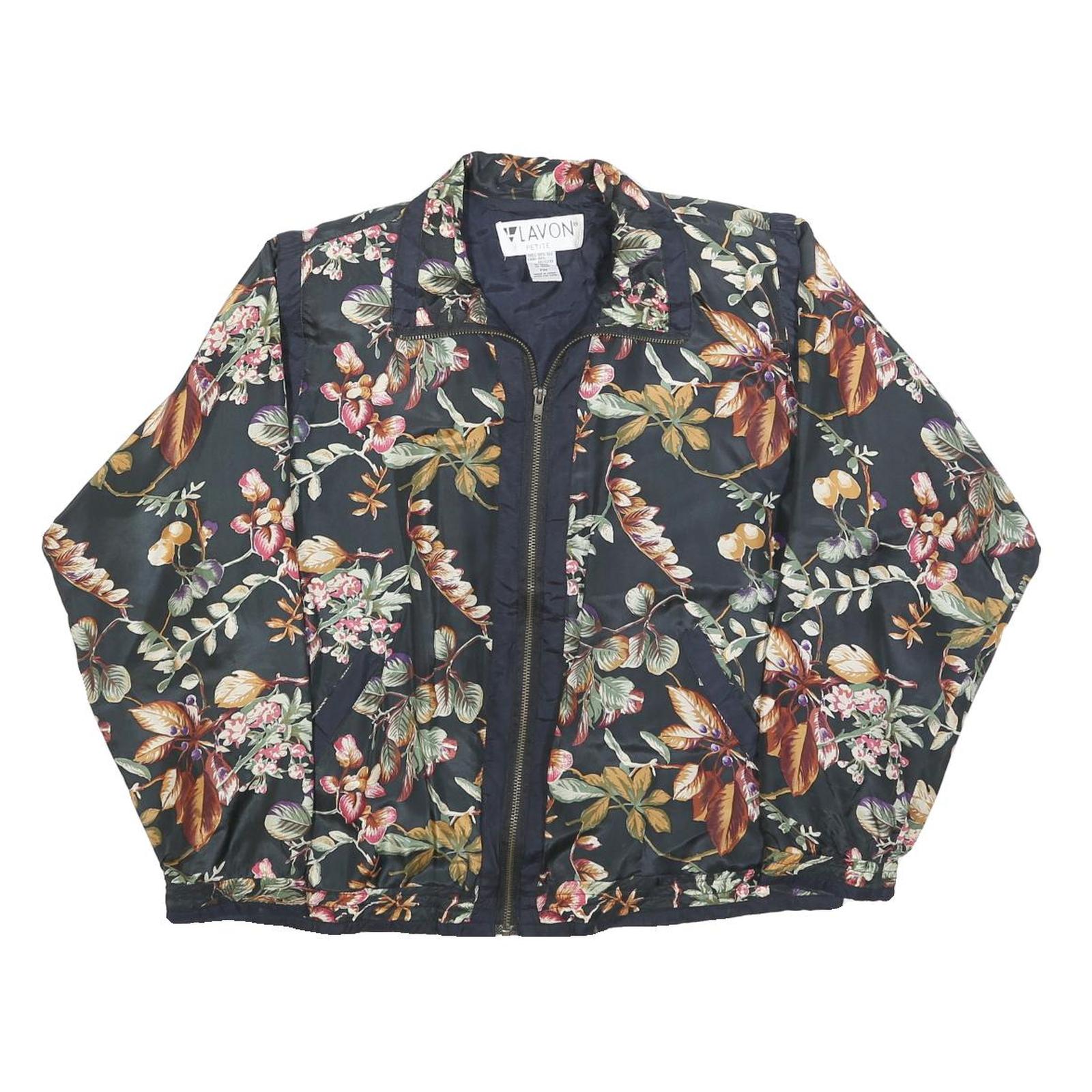 LAVON Womens Black Floral Silk Zip Jacket M Lightweight Elegant Satin Print Refurbished - N/A refurbished available on Cerqular