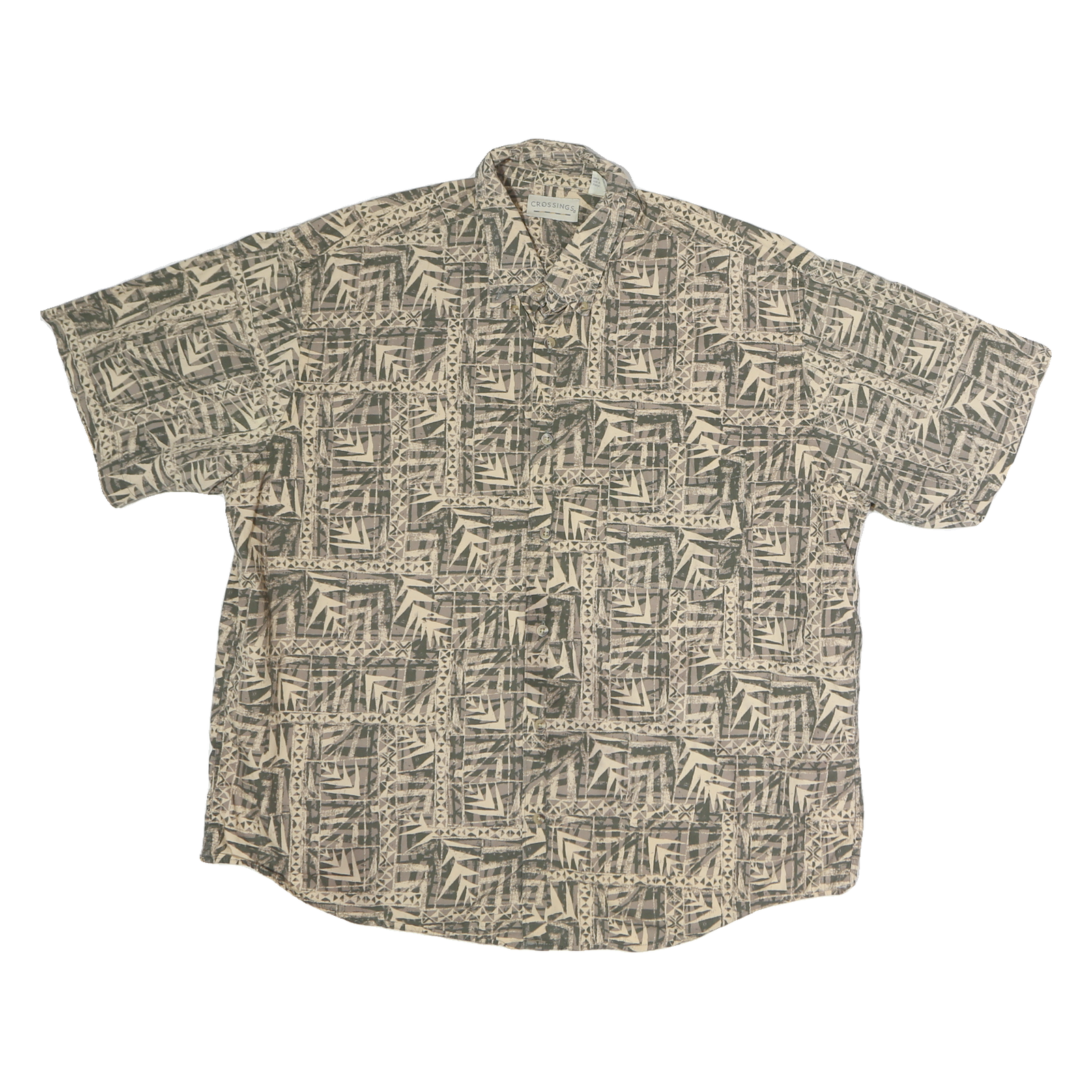 CROSSINGS Mens Beige Pattern Cotton Shirt XL Casual Short Sleeve Button Refurbished - N/A refurbished available on Cerqular