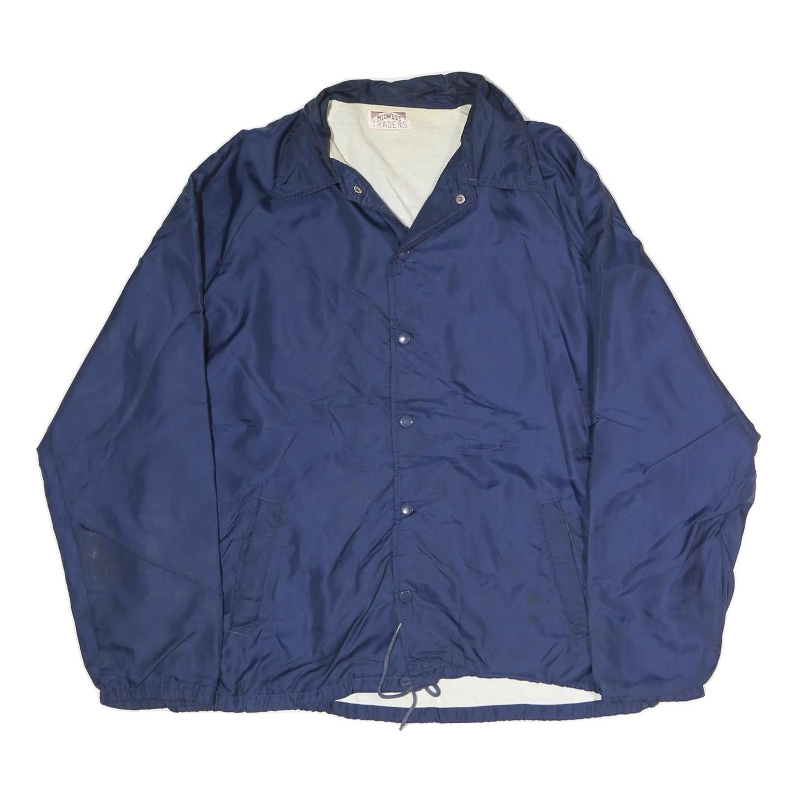 MIDWEST TRADERS Mens Navy Blue Nylon Button Jacket M Plain Casual Outerwear Refurbished - N/A refurbished available on Cerqular
