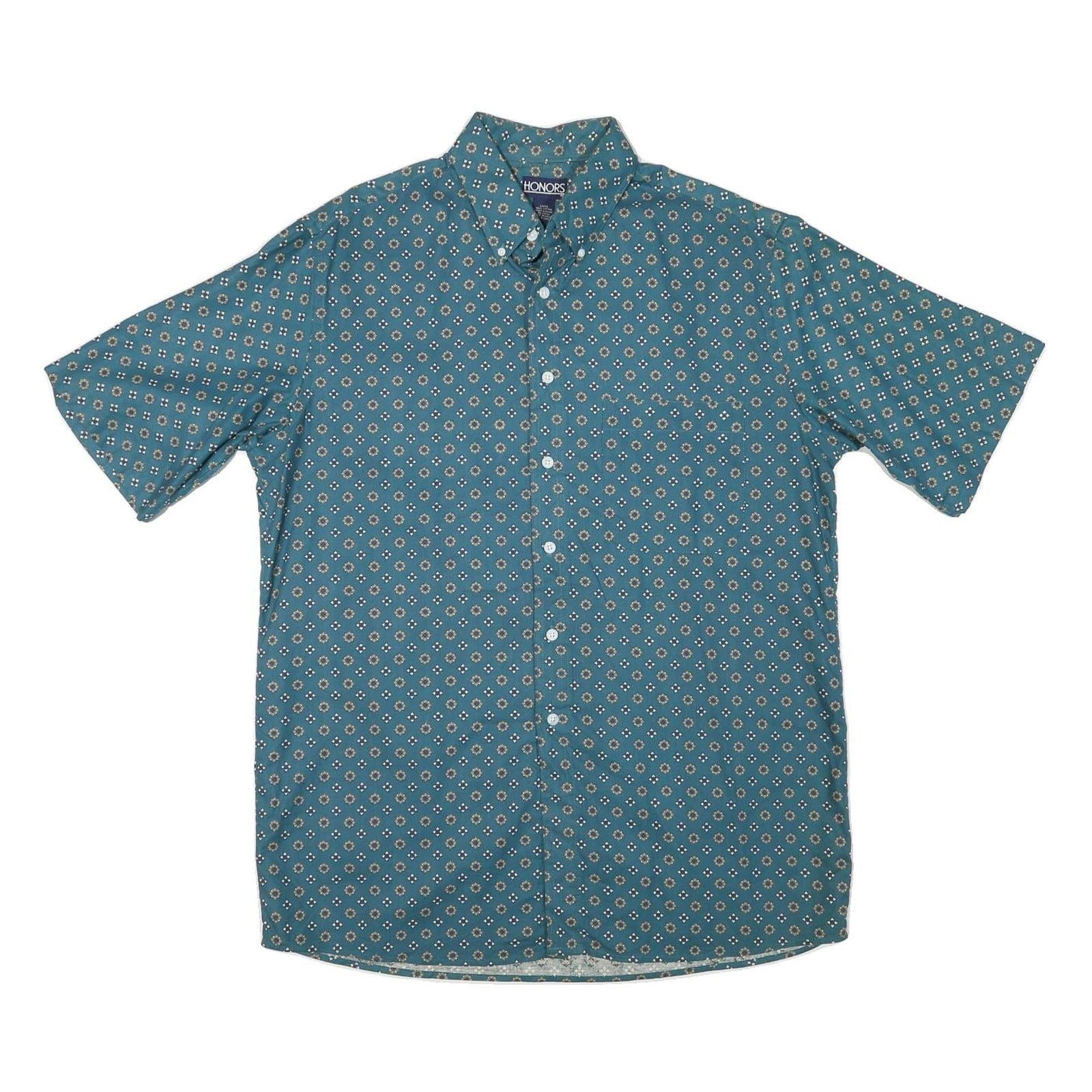 HONOURS Mens Blue Pattern Shirt L Cotton Blend Button Short Sleeve Refurbished - N/A refurbished available on Cerqular