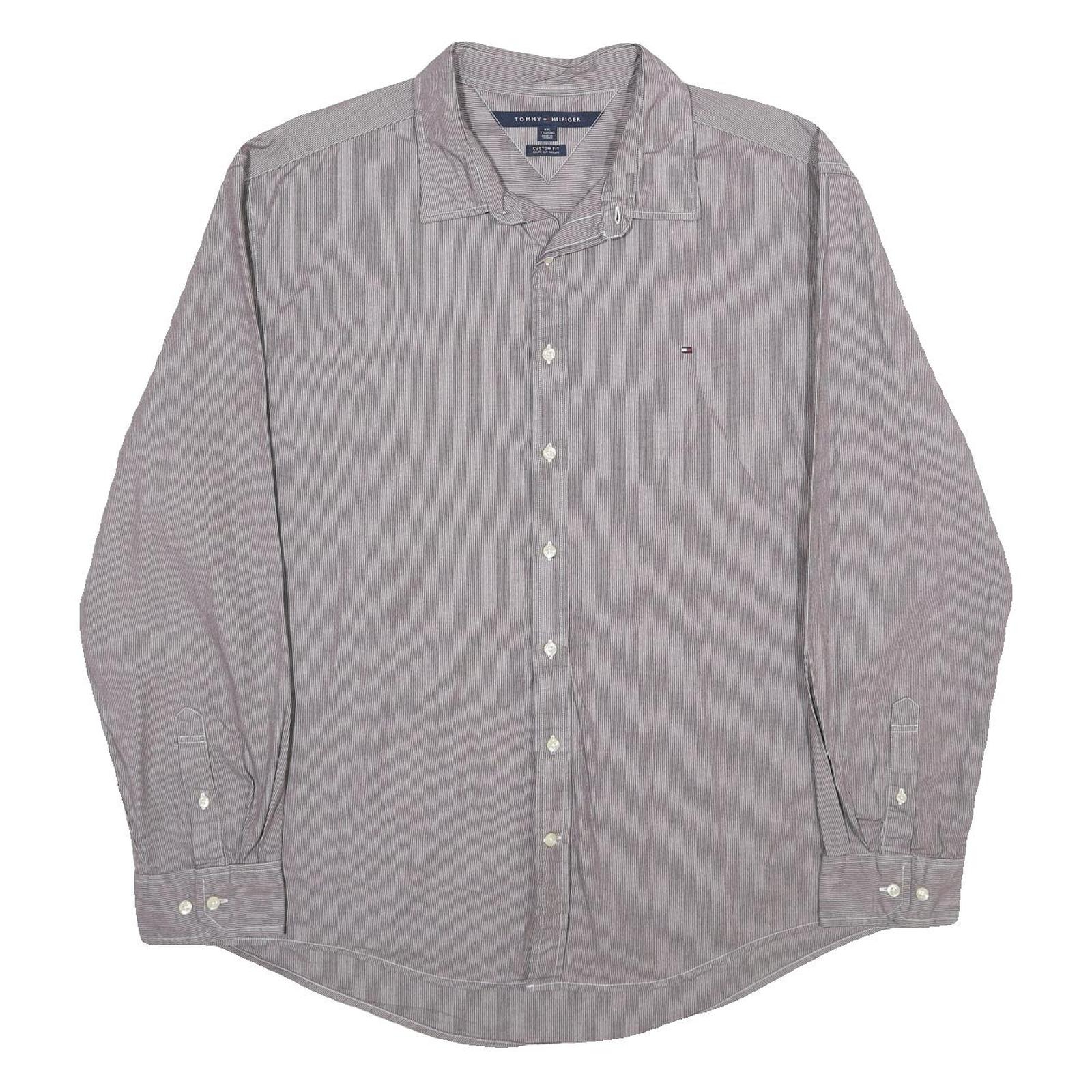 TOMMY HILFIGER Mens Grey Pinstripe Shirt 2XL Classic Long Sleeve Button Refurbished - N/A refurbished available on Cerqular