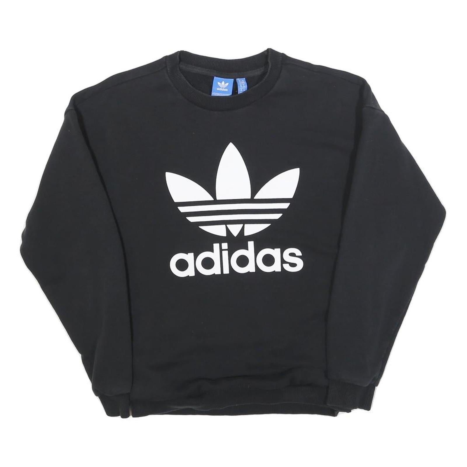 ADIDAS Womens Black Crew Neck UK 6 Sweatshirt Cotton Blend Logo Pullover Refurbished - N/A refurbished available on Cerqular