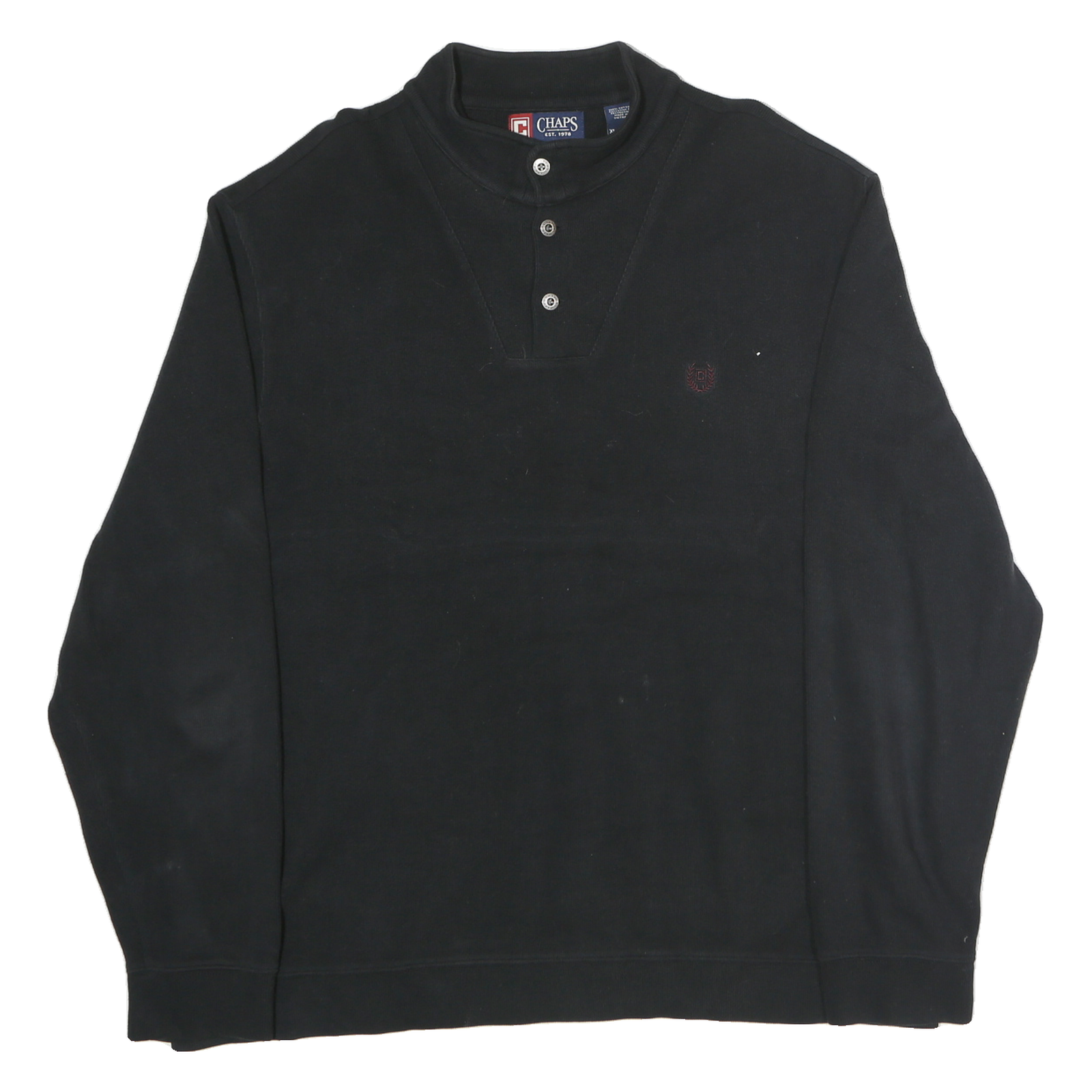 CHAPS Mens Black Cotton Sweatshirt XL Button Neck Casual Pullover Refurbished - N/A refurbished available on Cerqular