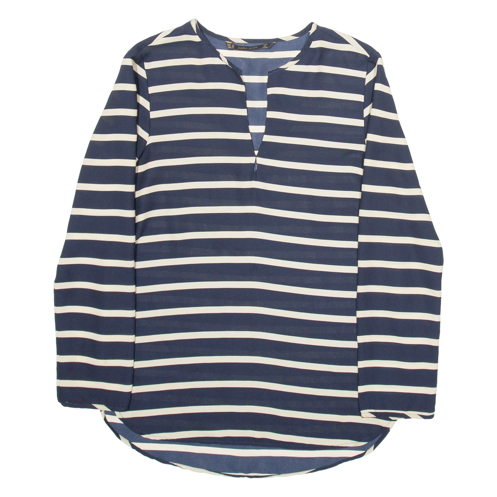 ZARA BASIC Womens Printed Blouse Blue V-Neck Long Sleeve Striped XS Refurbished - N/A refurbished available on Cerqular