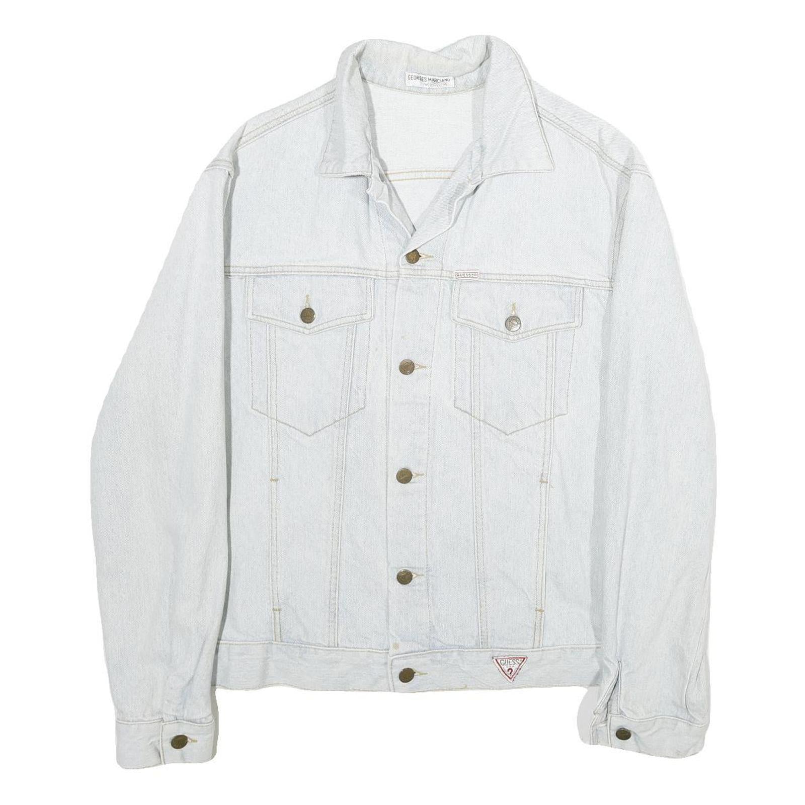 GUESS Mens Light Blue Denim Jacket L Cotton Button Plain Casual Classic Fit Refurbished - N/A refurbished available on Cerqular