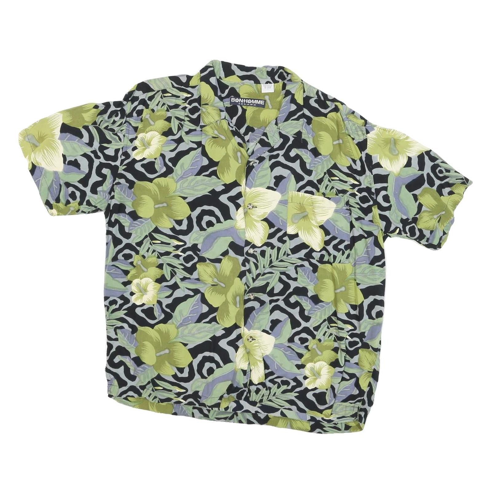 BON HOMME Mens Green Pattern Rayon Shirt M Floral Black Grey Hawaiian Casual Refurbished - N/A refurbished available on Cerqular