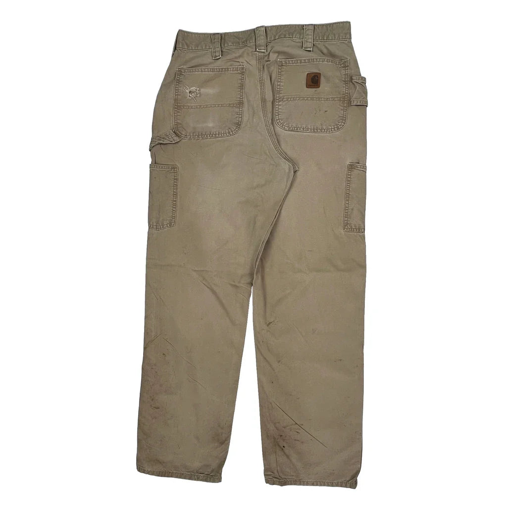Carhartt Carpenter Trousers - 34W 34L Beige Cotton Refurbished - Thrifted (note: this is a term often used to describe second- refurbished available on Cerqular
