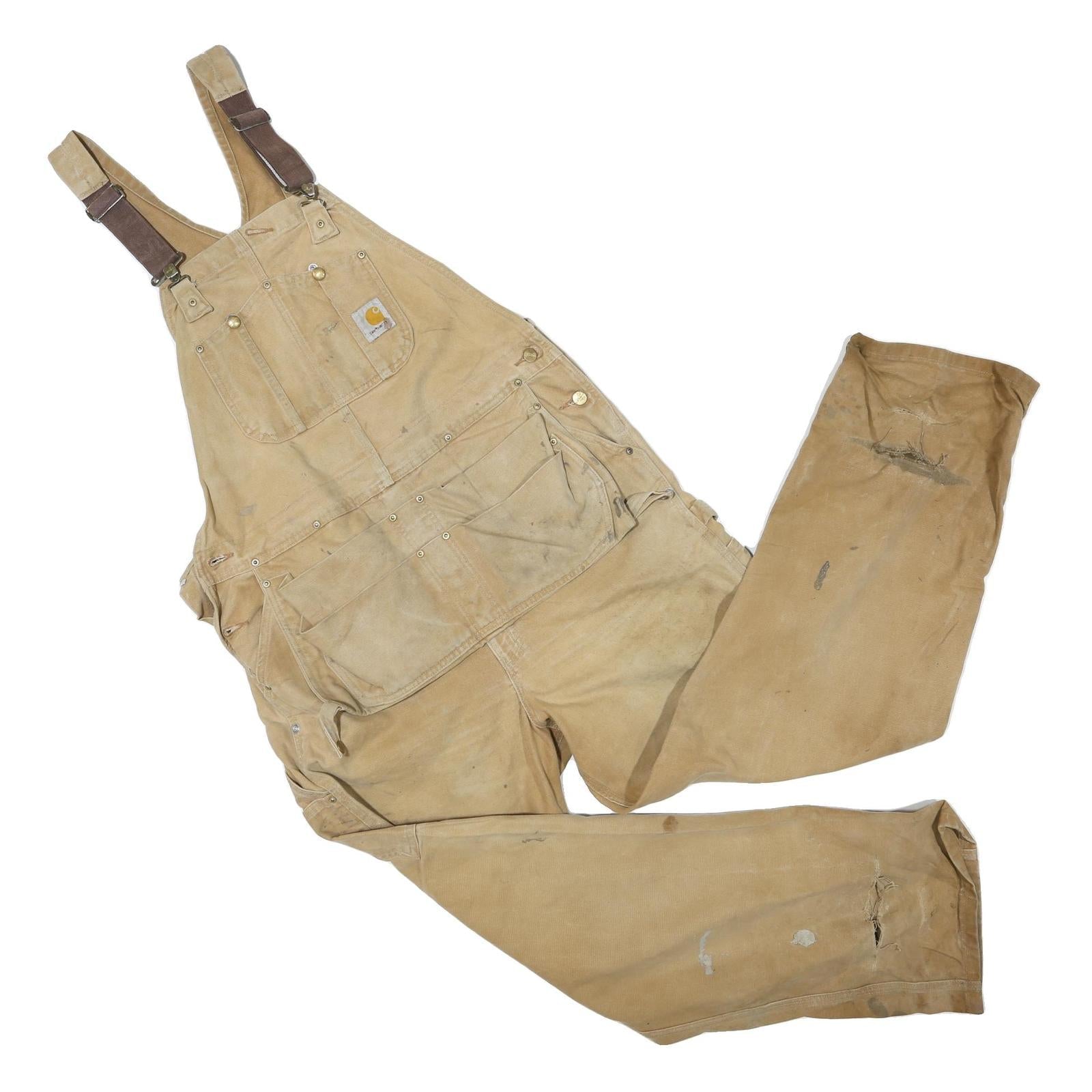 CARHARTT Mens Beige Cotton Blend Relaxed Dungarees L W42 L29 Workwear Utility Refurbished - N/A refurbished available on Cerqular