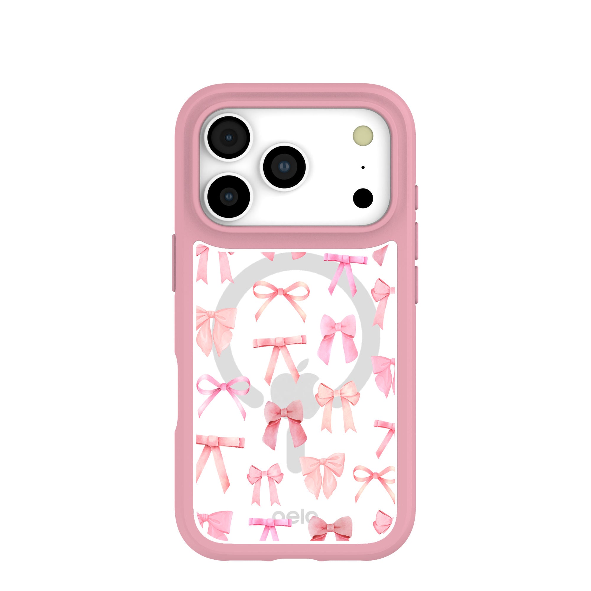 Clear Rosy Bows iPhone 17 Pro Case With Petal Pink Ridge (MagSafe included) Refurbished - Pela Case refurbished available on Cerqular