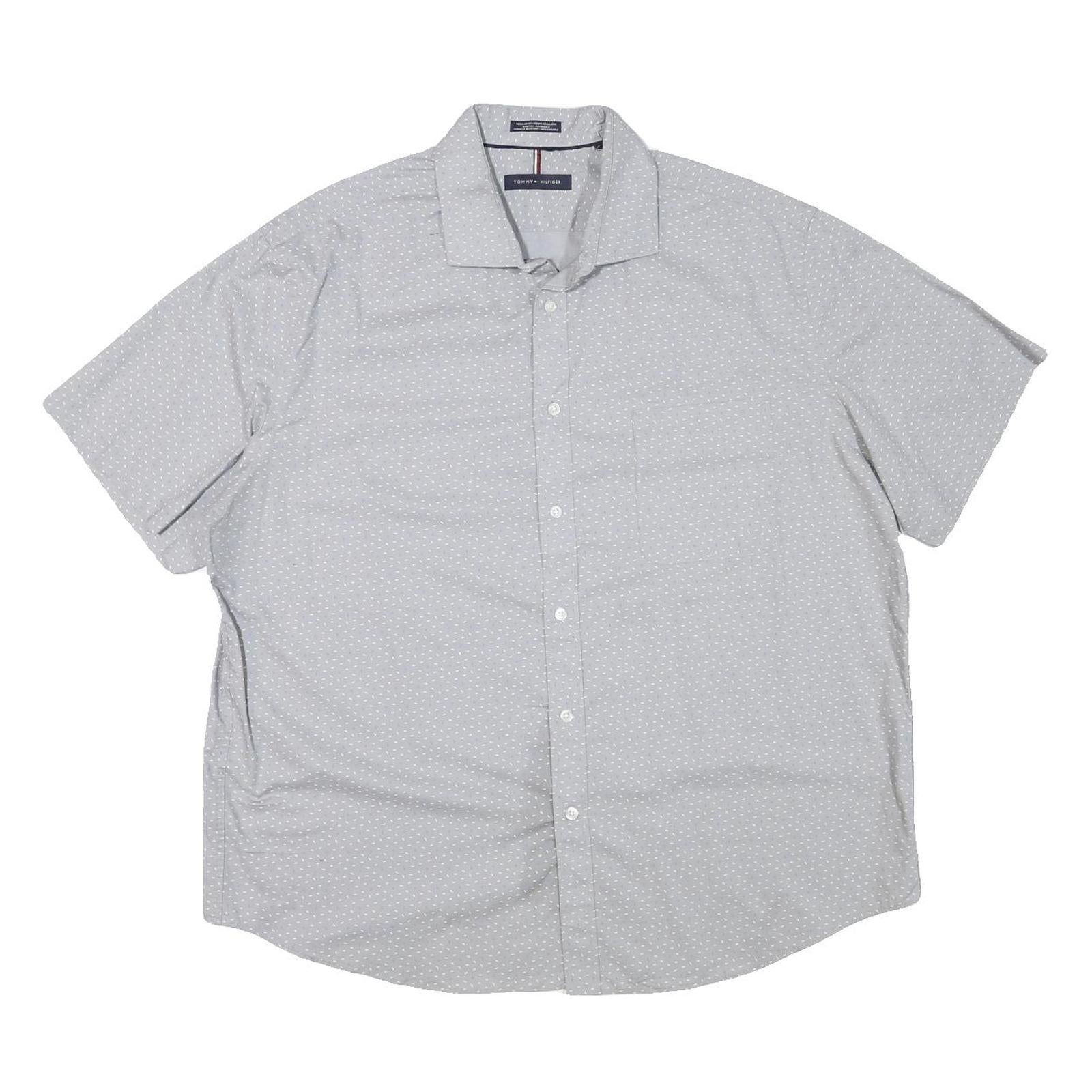 TOMMY HILFIGER Mens Light Grey & White Polka Dot Shirt XL Button Short Sleeve Refurbished - N/A refurbished available on Cerqular