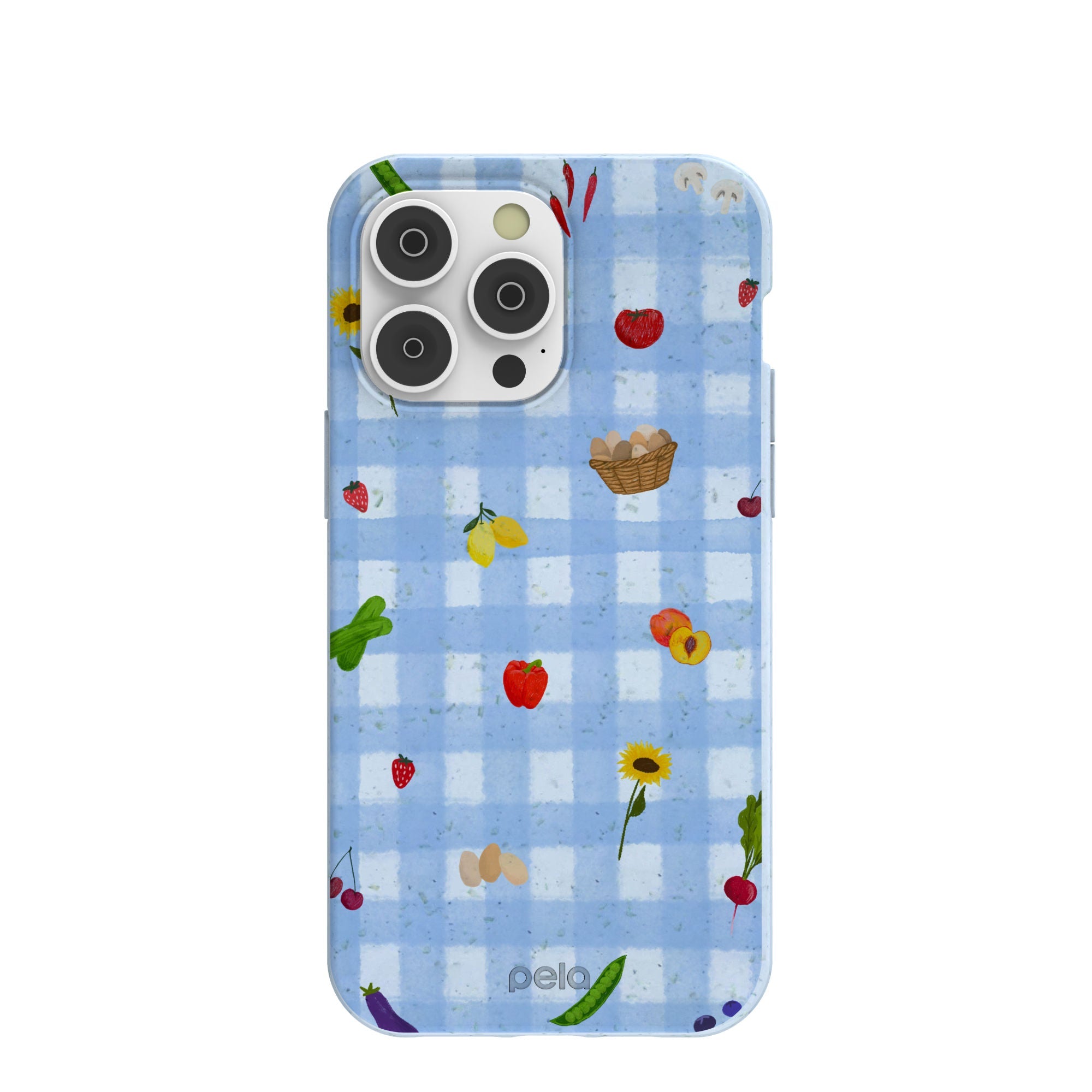 Powder Blue Gingham Farmhouse iPhone 14 Pro Max Case Refurbished - Pela Case refurbished available on Cerqular