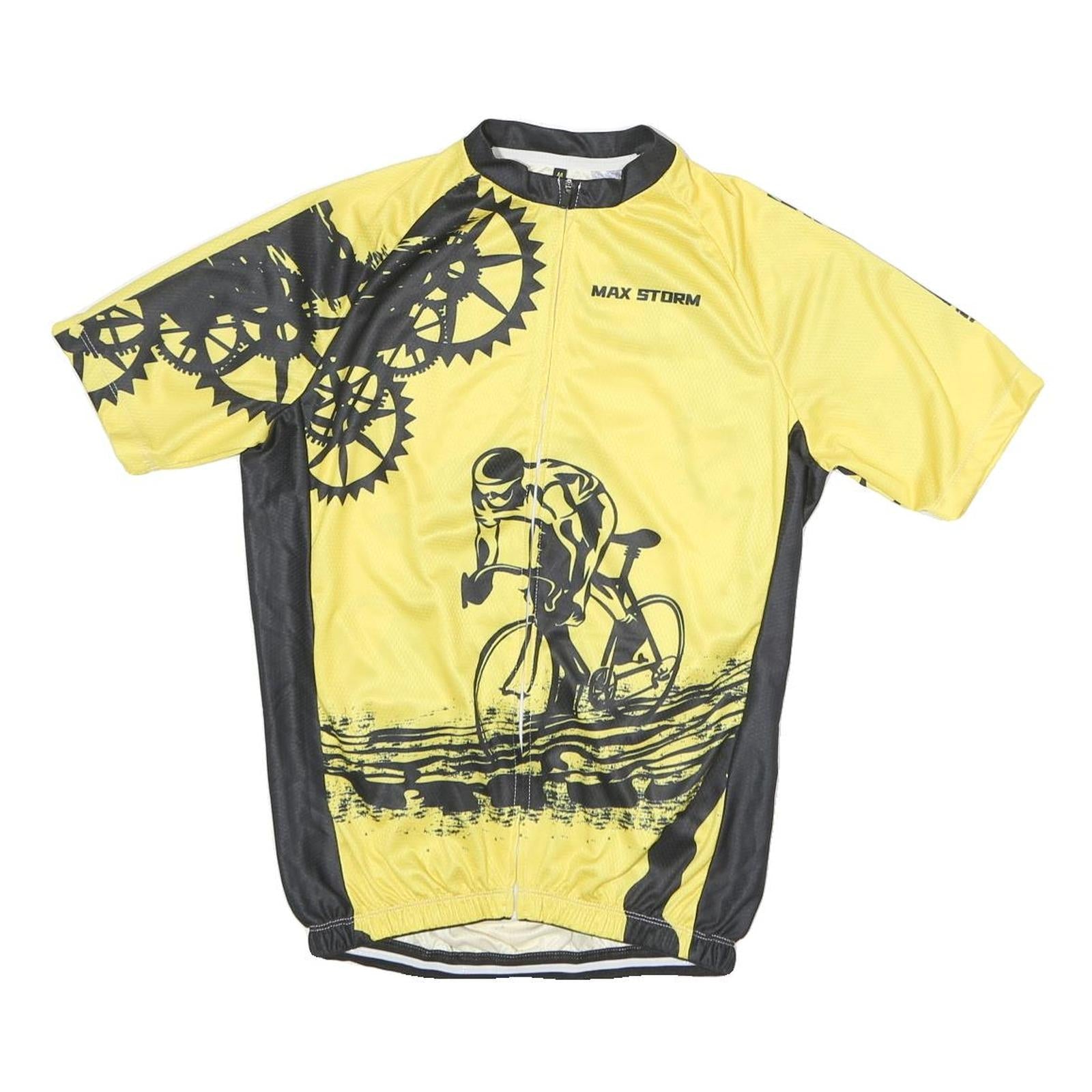 Mens Yellow Black Cycling Graphic T-Shirt M Short Sleeve Zip Neck Refurbished - N/A refurbished available on Cerqular