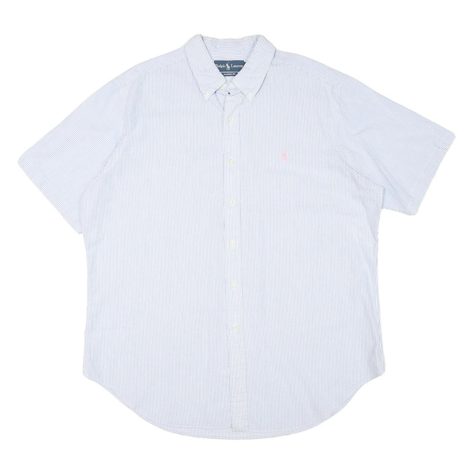 RALPH LAUREN Mens Blue White Stripe Classic Fit Shirt XL Button-Down Short Refurbished - N/A refurbished available on Cerqular