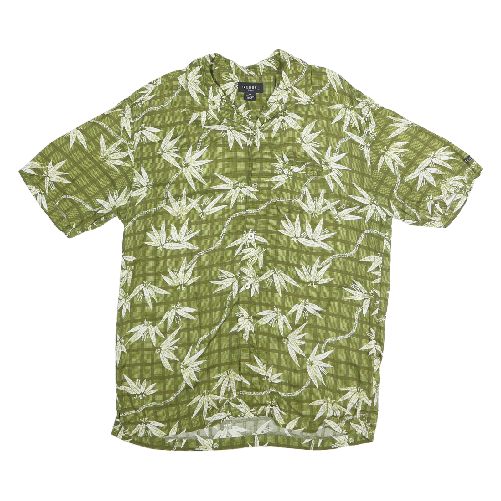 GUESS Mens Green Shirt M Rayon Short Sleeve Casual Summer Checked Floral Refurbished - N/A refurbished available on Cerqular