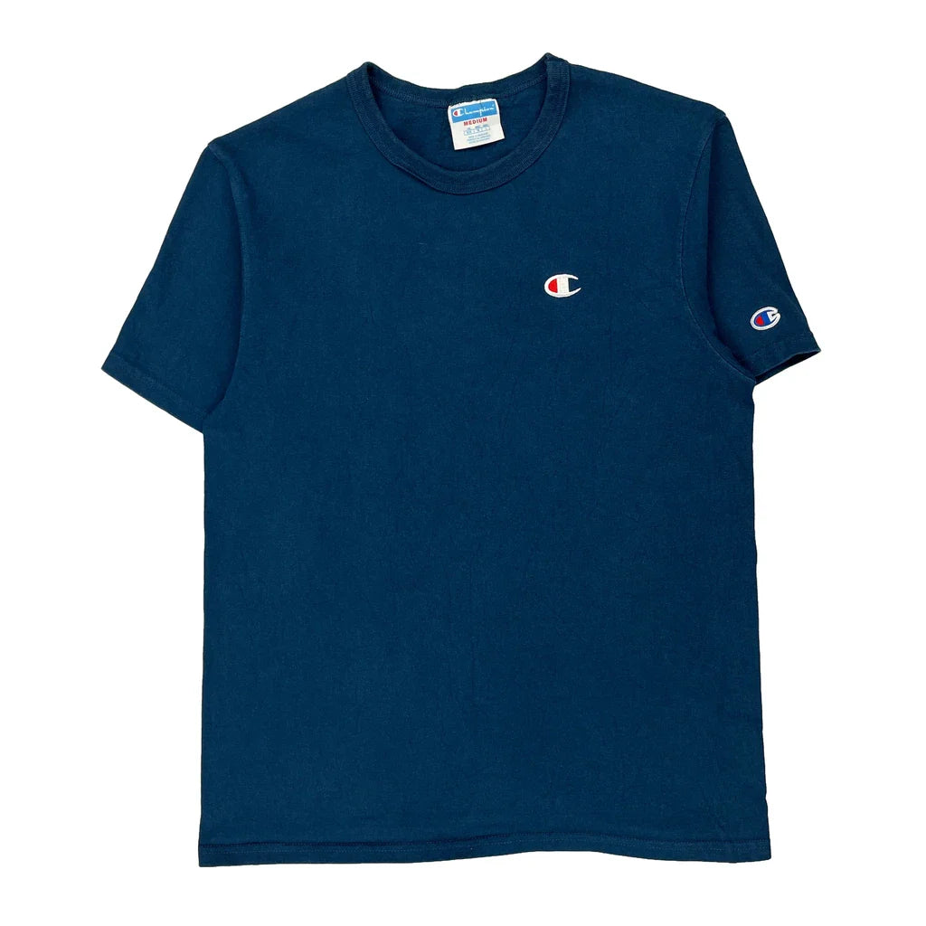 Champion T-Shirt - Medium Blue Cotton Refurbished - Thrifted (note: this is a term often used to describe second- refurbished available on Cerqular