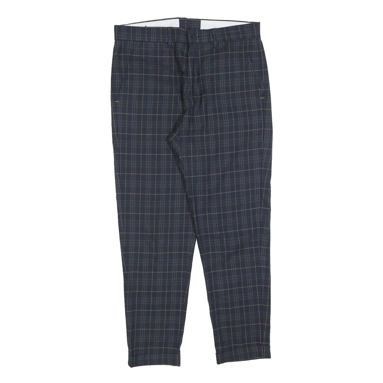 ZARA MAN Mens Cotton Blend Navy Blue Slim Tapered Trousers W32 L27 Checked Refurbished - N/A refurbished available on Cerqular