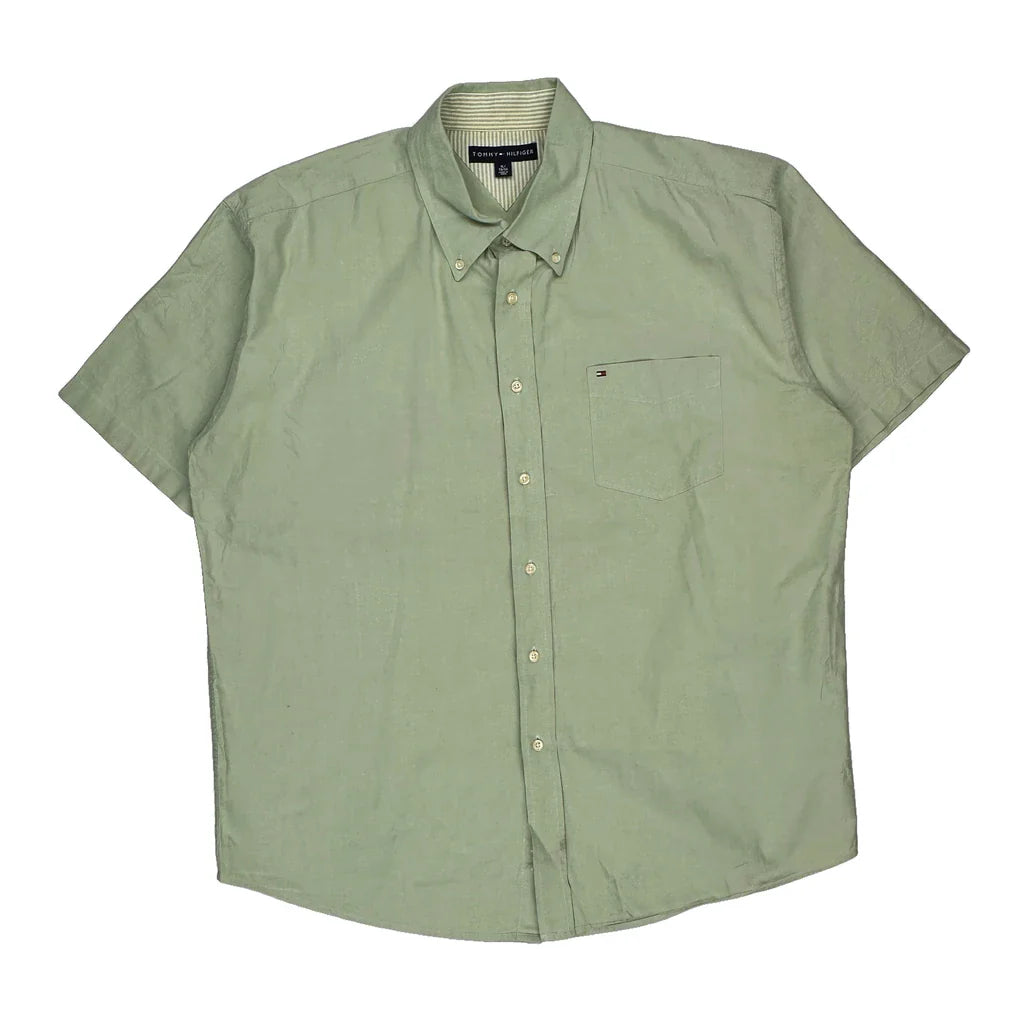 Buy Tommy Hilfiger Short Sleeve Shirt - XL Green Cotton Refurbished - $25.11 Tommy Hilfiger Short Sleeve Shirt - XL Green Cotton Refurbished - Thrifted (note: this is a term often used to describe second- refurbished available on Cerqular
