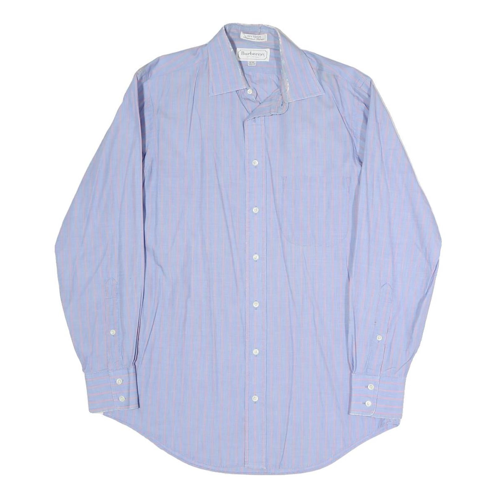 BURBERRY Mens Blue & Pink Stripe Cotton Blend Shirt L Classic Button Collar Refurbished - N/A refurbished available on Cerqular