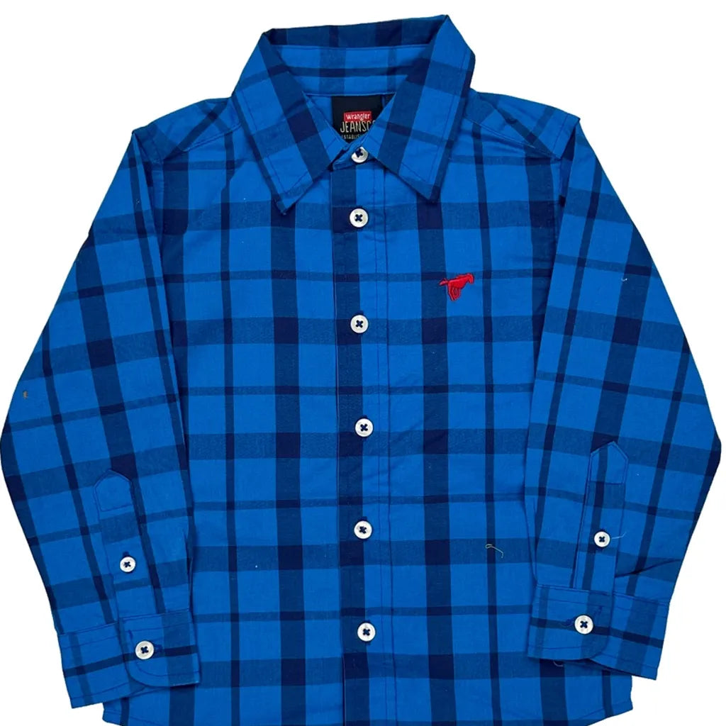 Age 3 Wrangler Checked Shirt - 2XS Blue Cotton Blend Refurbished - Thrifted (note: this is a term often used to describe second- refurbished available on Cerqular