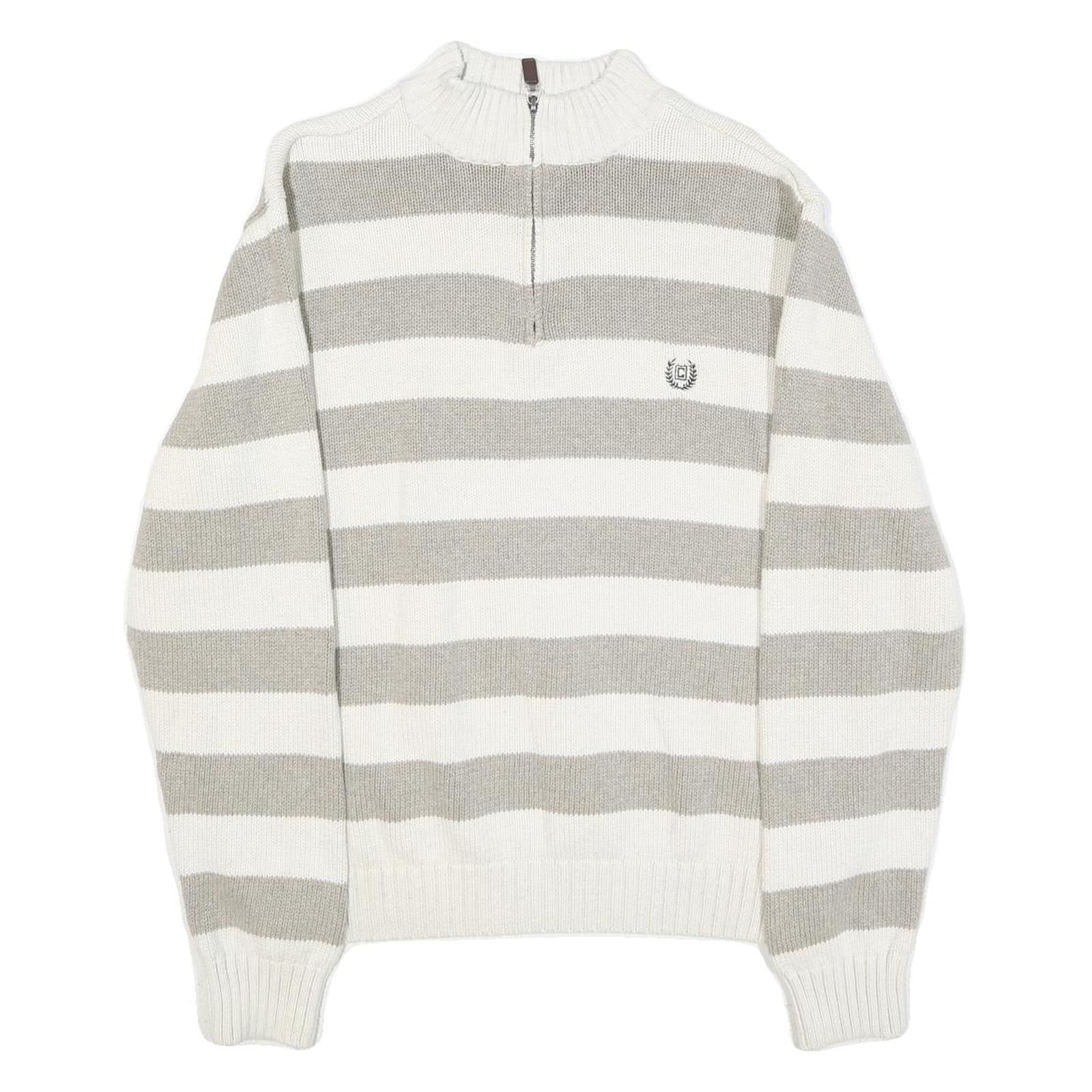 CHAPS Mens White & Grey Patterned Cotton Jumper 1/4 Zip Cable Knit XL Pullover Refurbished - N/A refurbished available on Cerqular