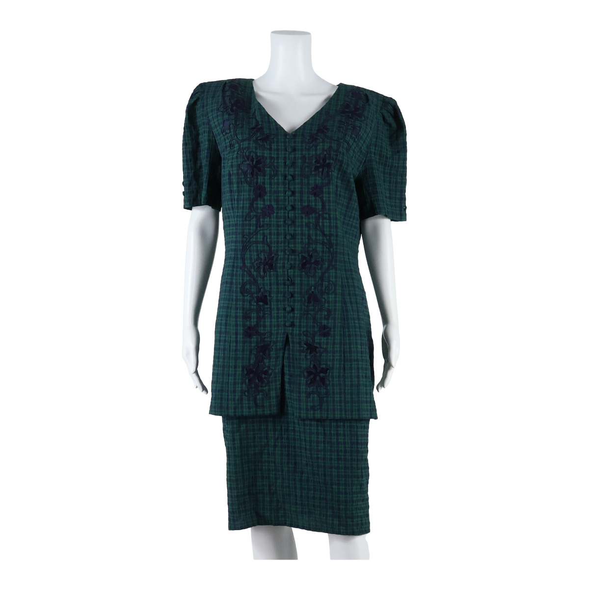 PLAZA SOUTH Womens Pencil Dress Green Check Short Sleeve Midi UK 14 Refurbished - N/A refurbished available on Cerqular