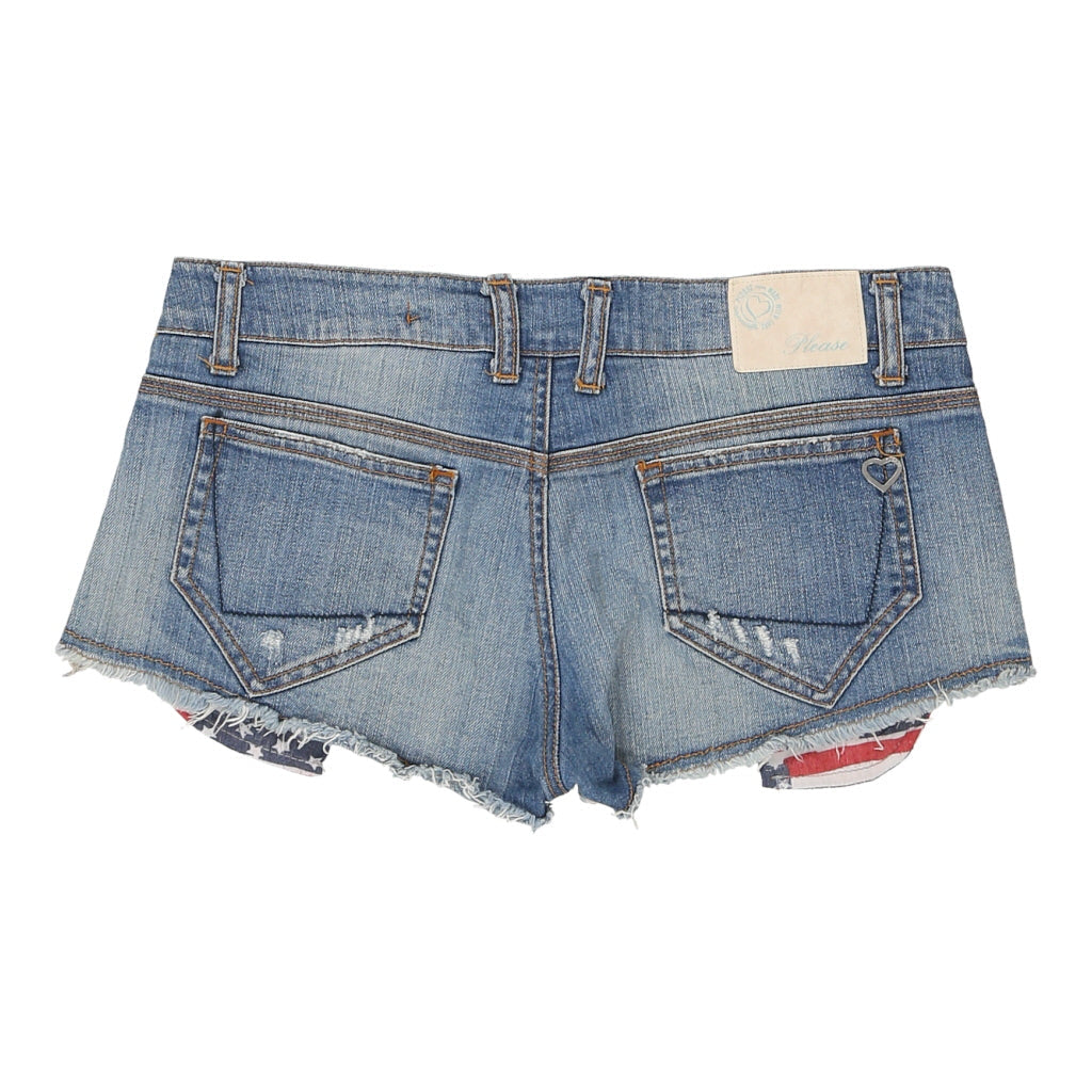 Buy Please Denim Shorts - Medium Blue Cotton Refurbished - $21.69 Please Denim Shorts - Medium Blue Cotton Refurbished - Thrifted (note: this is a term often used to describe second- refurbished available on Cerqular
