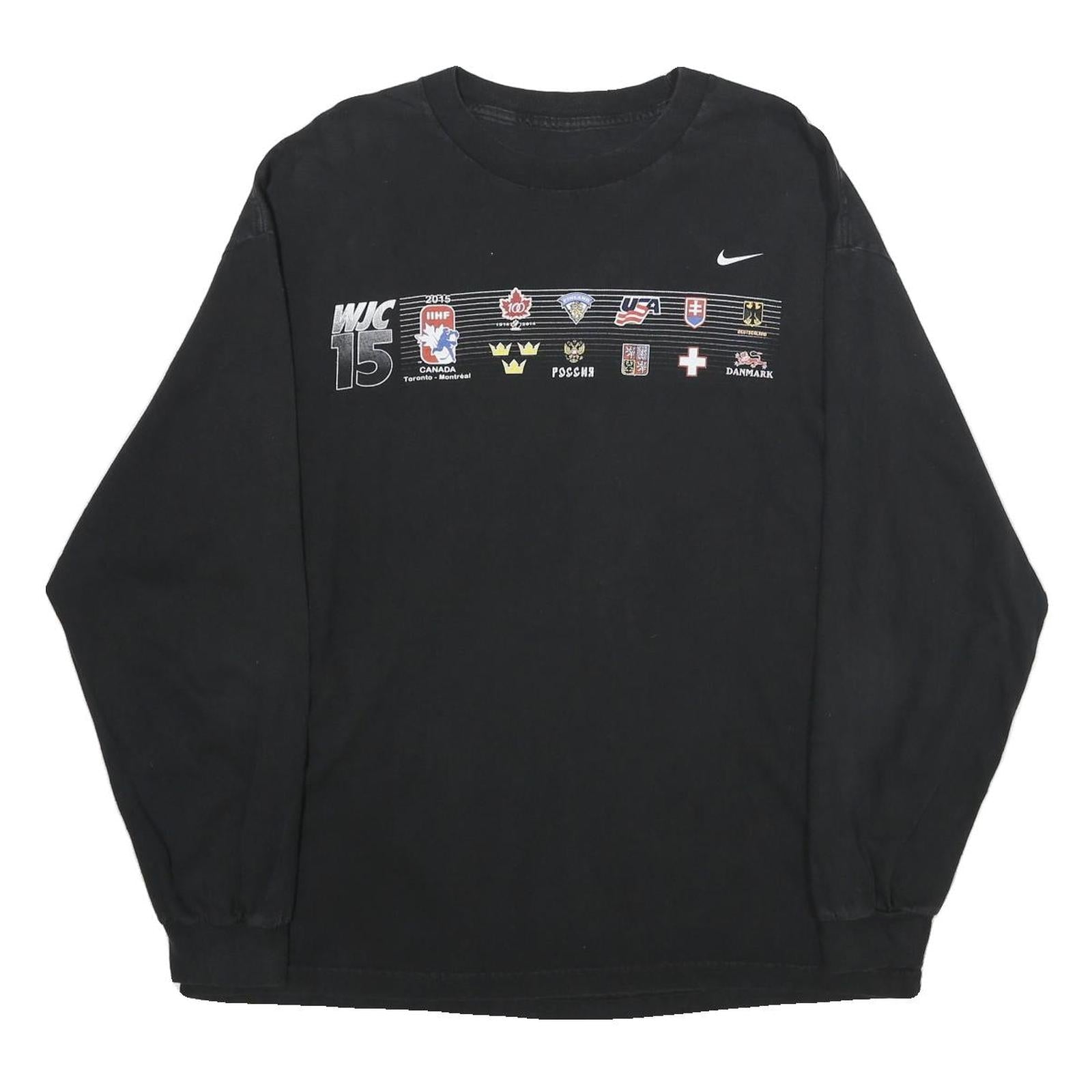 NIKE Mens Black WJC 15 Graphic Long Sleeve Crew Neck T-Shirt XL Cotton Refurbished - N/A refurbished available on Cerqular