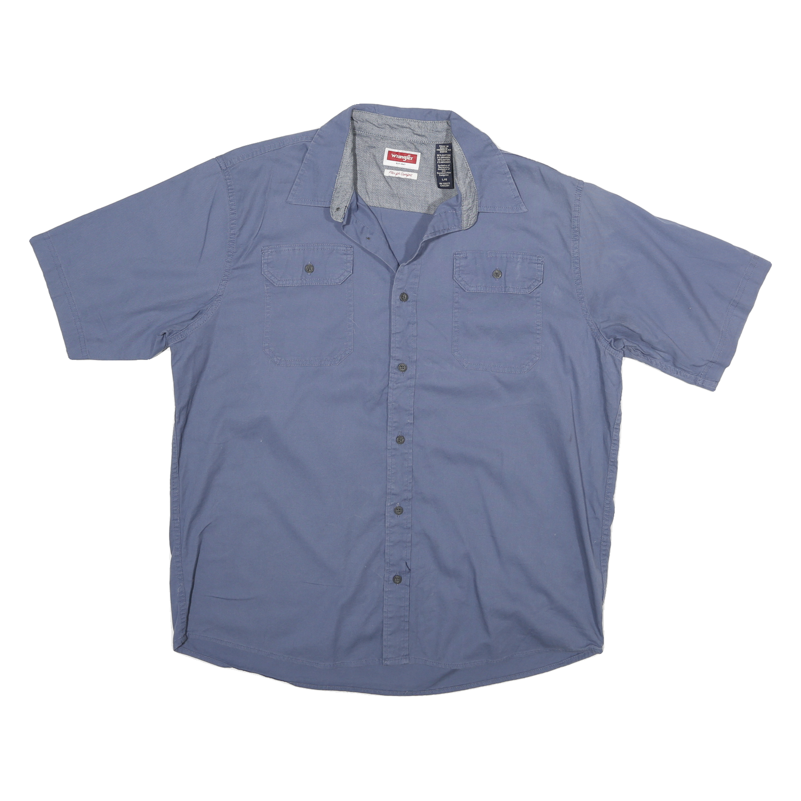 WRANGLER Mens Blue Short Sleeve Cotton Blend Casual Shirt L Chest Pockets Refurbished - N/A refurbished available on Cerqular
