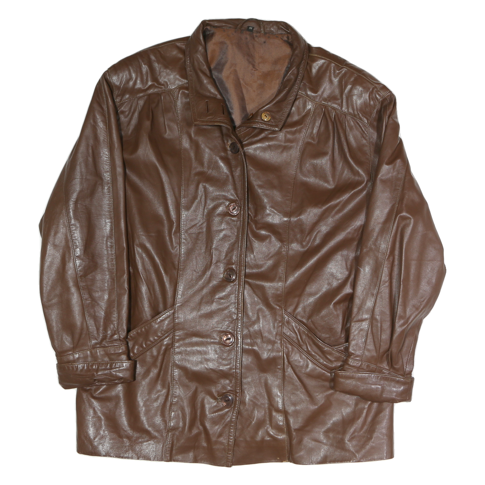 Womens Brown Leather Button Jacket XL Plain Classic Fit Timeless Outerwear Refurbished - N/A refurbished available on Cerqular