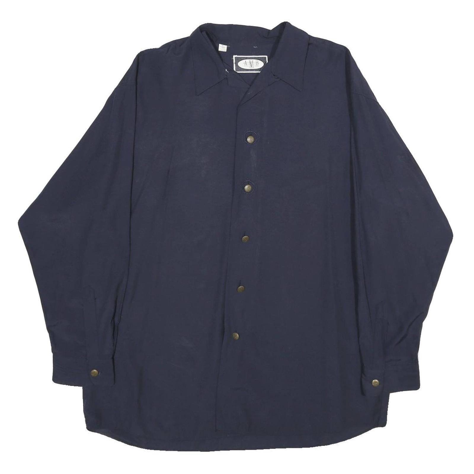 AMB Mens Navy Plain Shirt XL Button Closure Soft Viscose Blend Refurbished - N/A refurbished available on Cerqular