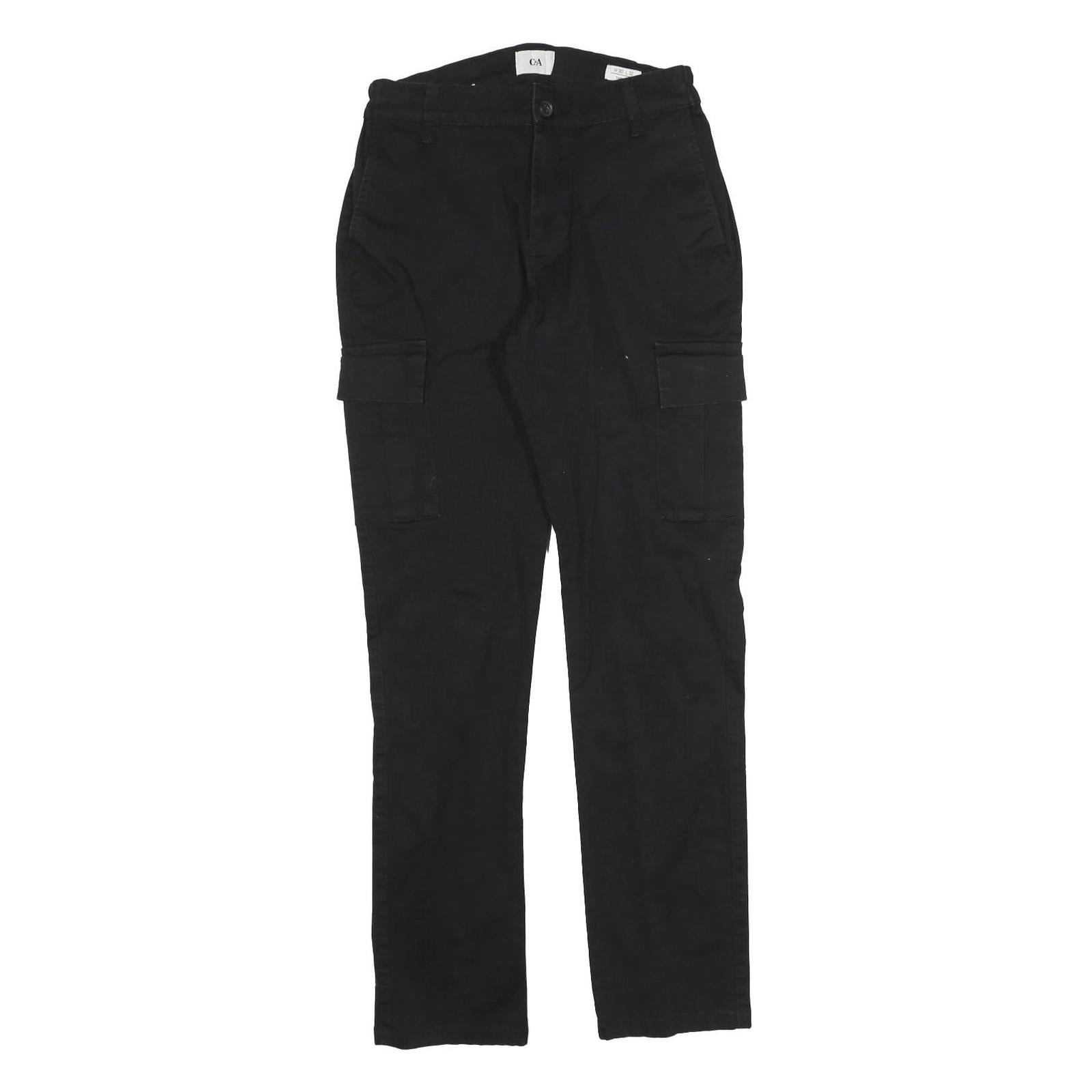 C&A Mens Cotton Blend Black Slim Cargo Trousers W30 L32 Smart Casual Zip Closure Refurbished - N/A refurbished available on Cerqular