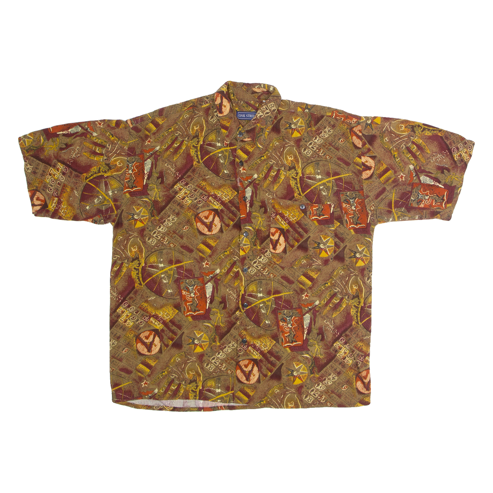 OAK STREET Mens Shirt Brown 90s Crazy Pattern L Refurbished - N/A refurbished available on Cerqular