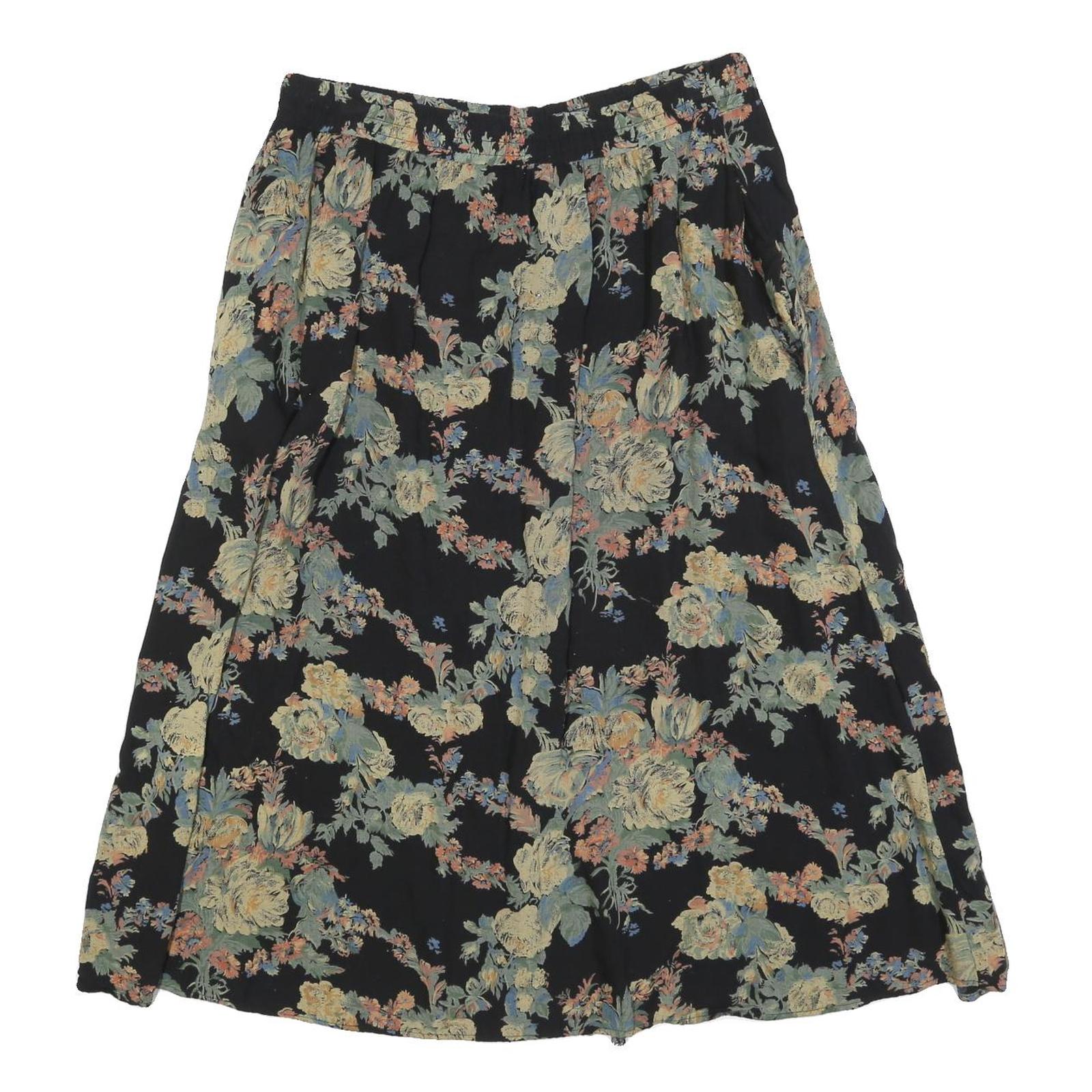 MAGGIE LAWRENCE Womens Black Floral Cotton Blend Midi Skater Skirt L Elegant Refurbished - N/A refurbished available on Cerqular
