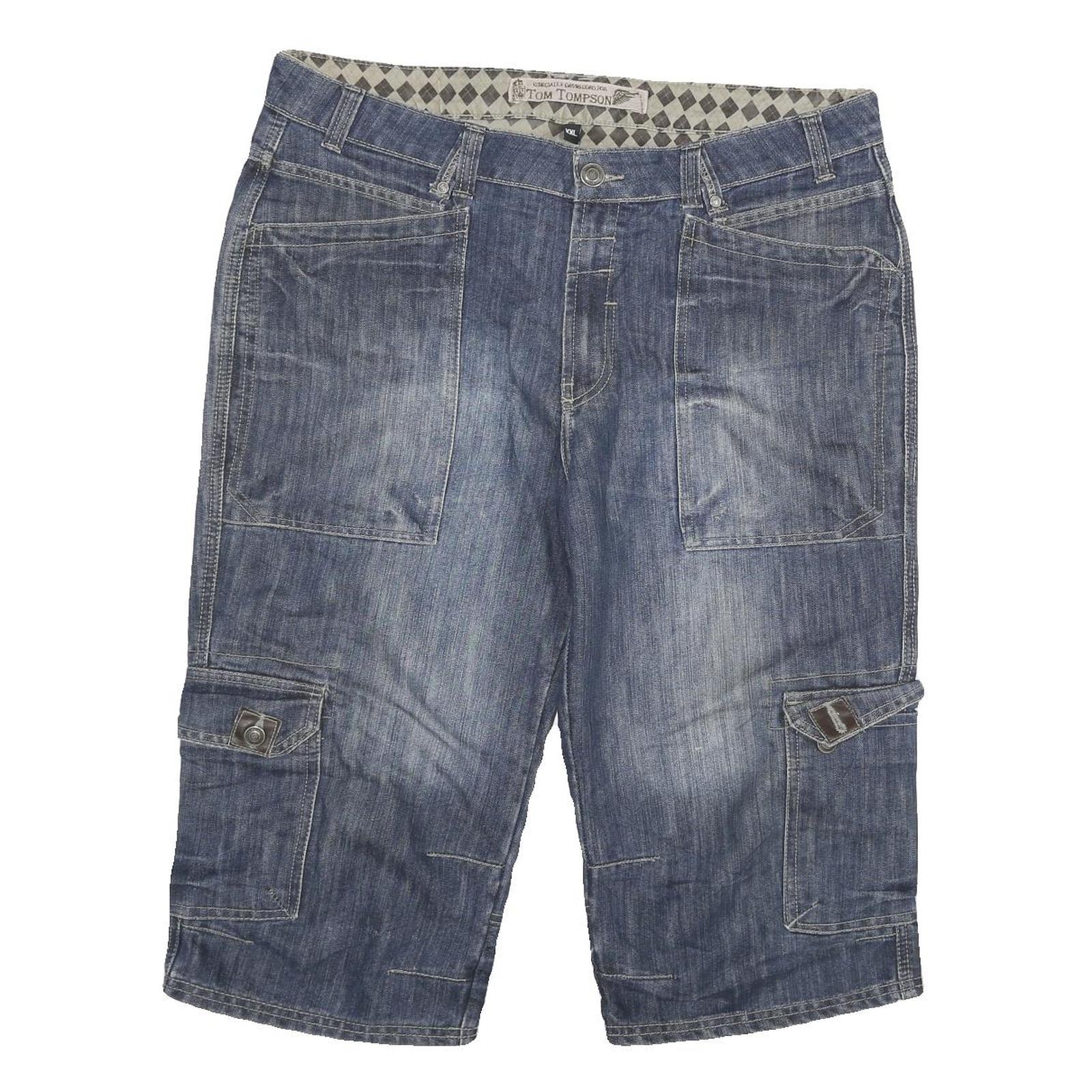 TOM TOMPSON Mens Blue Denim Cargo Shorts 2XL W38 Cotton Blend Casual Summer Refurbished - N/A refurbished available on Cerqular