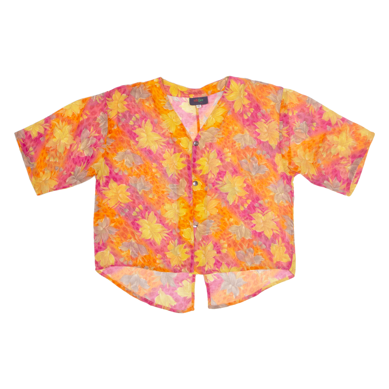 EDUCARE Sheer Womens Printed Blouse Orange V-Neck Viscose Floral M Refurbished - N/A refurbished available on Cerqular