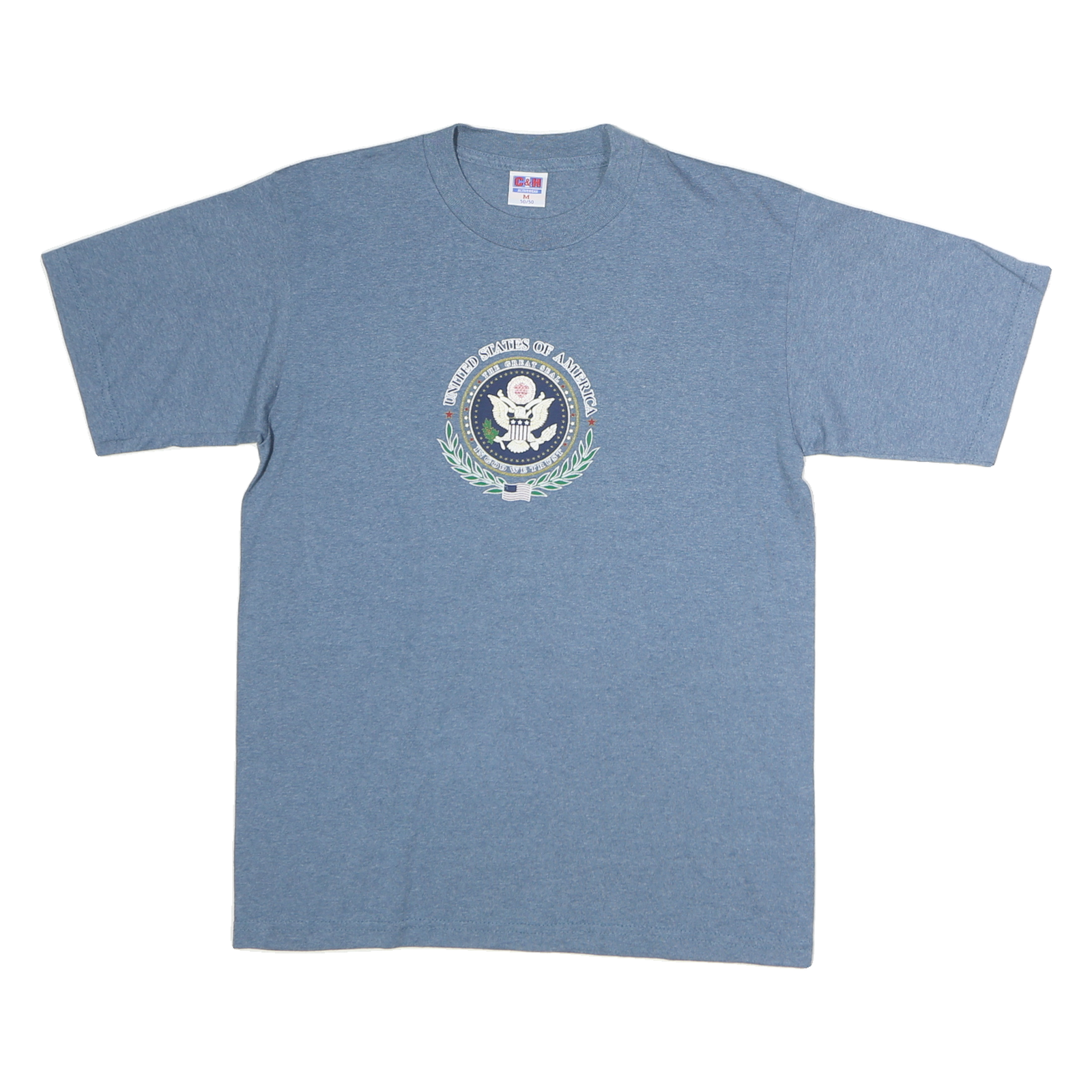 C&H Mens Blue Crew Neck T-Shirt M Cotton Graphic Print Casual Refurbished - N/A refurbished available on Cerqular