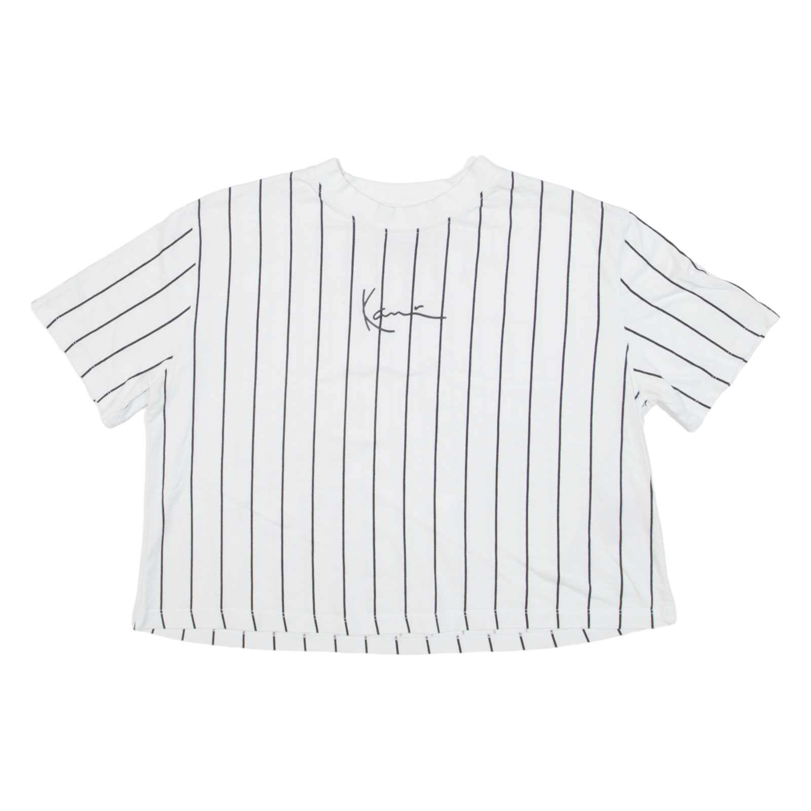 KARL KANI Cropped Striped Womens T-Shirt White XS Refurbished - N/A refurbished available on Cerqular