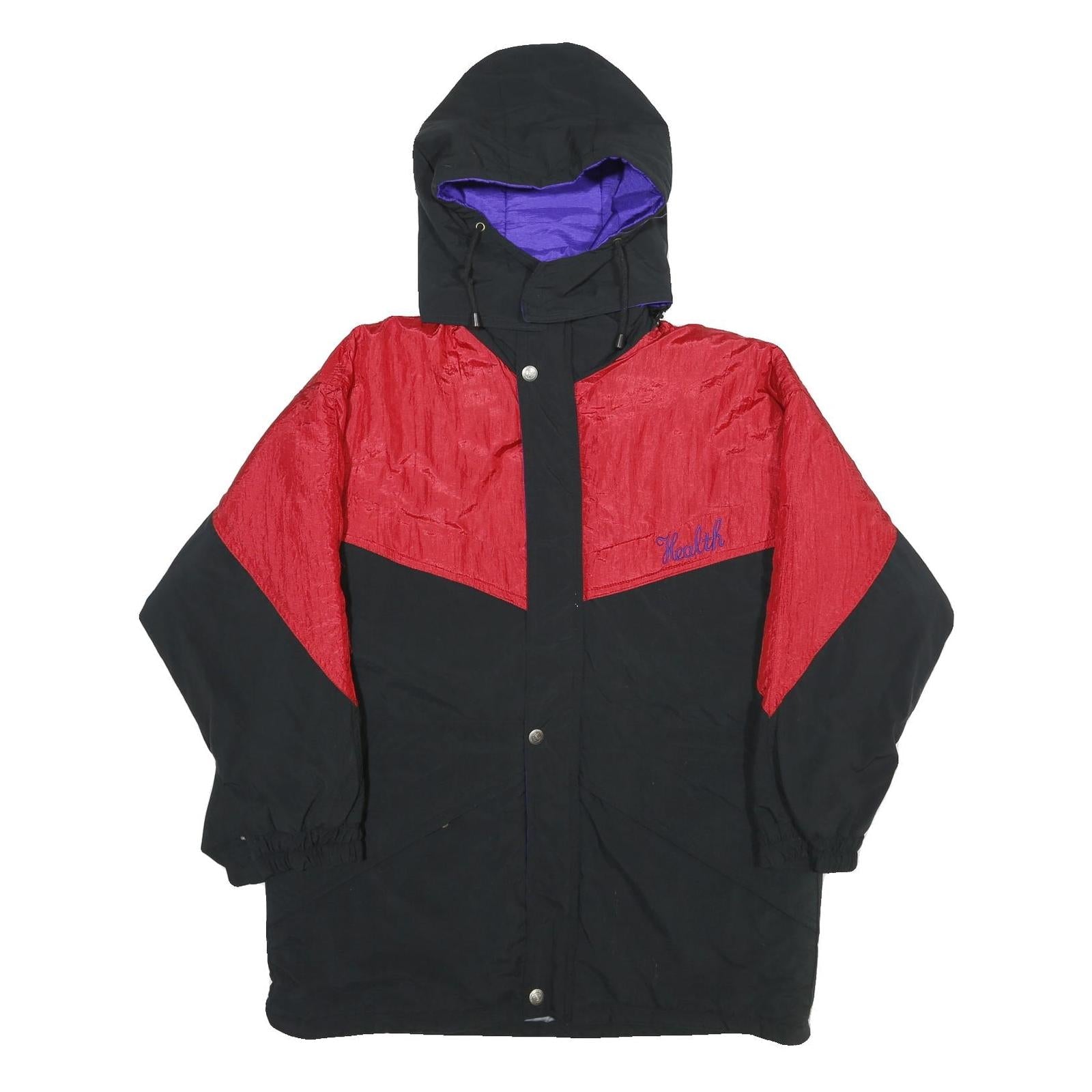 HIGH FASHION Mens Black & Red Hooded Zip Jacket L Woven Colourblock Casual Refurbished - N/A refurbished available on Cerqular