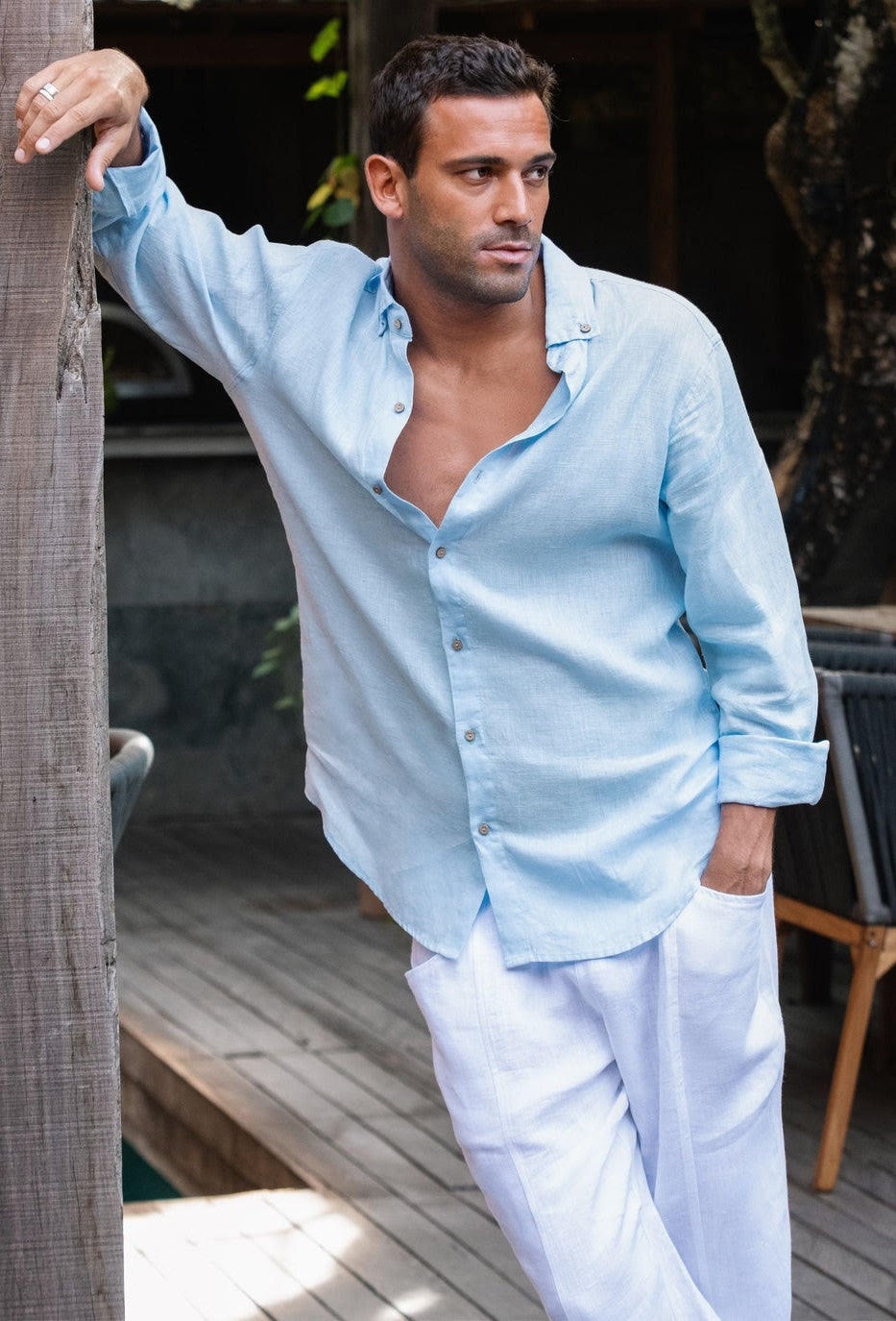 Men's linen shirt Nevada - Sky Blue | Size: M Refurbished - N/A (Note: This brand may not be well-known globally refurbished available on Cerqular