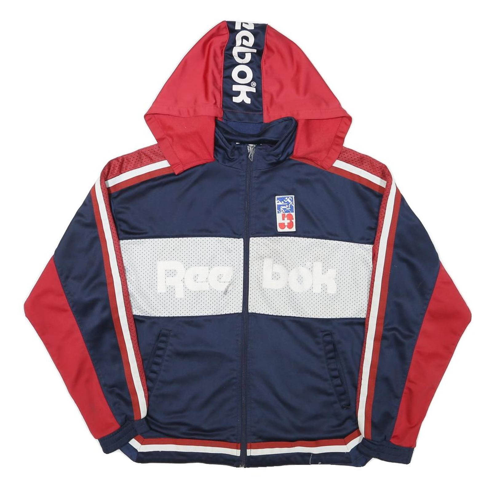 REEBOK Womens Navy & Red Graphic Pullover Hoodie XL Zip Sports Sweatshirt Refurbished - N/A refurbished available on Cerqular