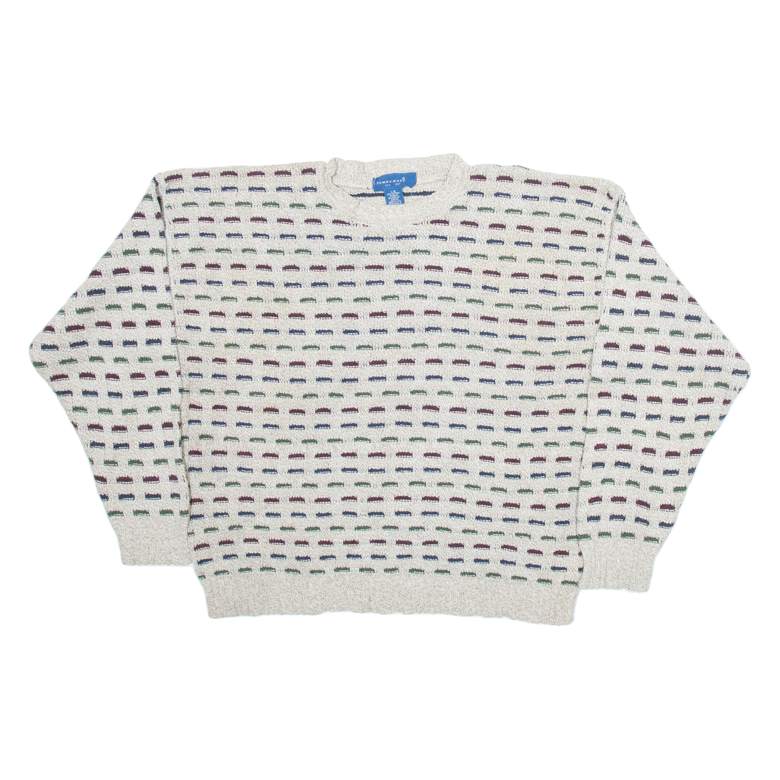 TOWNCRAFT Mens Patterned Jumper Beige Geometric Tight Knit L Refurbished - N/A refurbished available on Cerqular