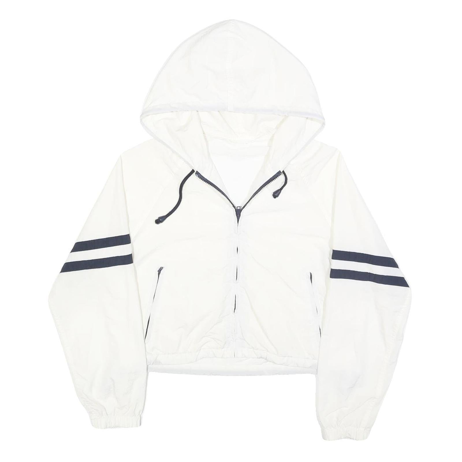 Womens White & Black Striped Hooded Zip Jacket M Polyester Plain Casual Refurbished - N/A refurbished available on Cerqular