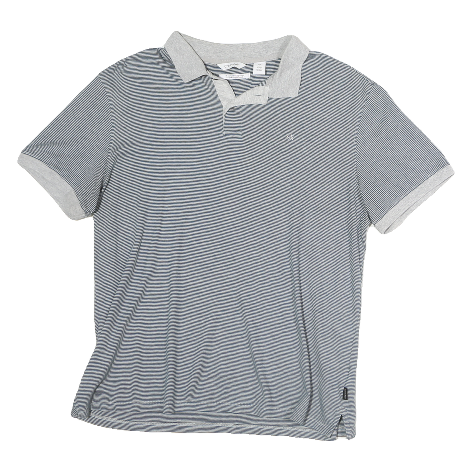CALVIN KLEIN Mens Grey & Blue Stripe Polo Shirt Short Sleeve S Cotton Casual Top Refurbished - N/A refurbished available on Cerqular