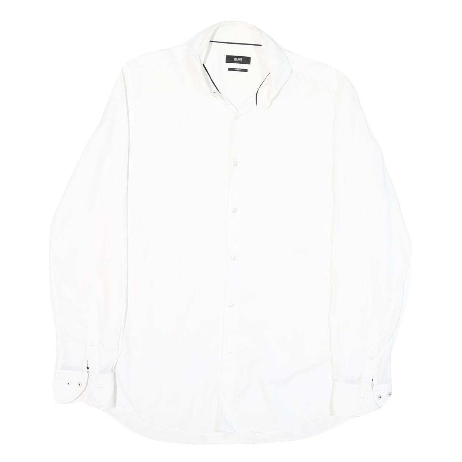 BOSS Mens White Plain Cotton Blend Shirt M Classic Formal Button Collar Refurbished - N/A refurbished available on Cerqular